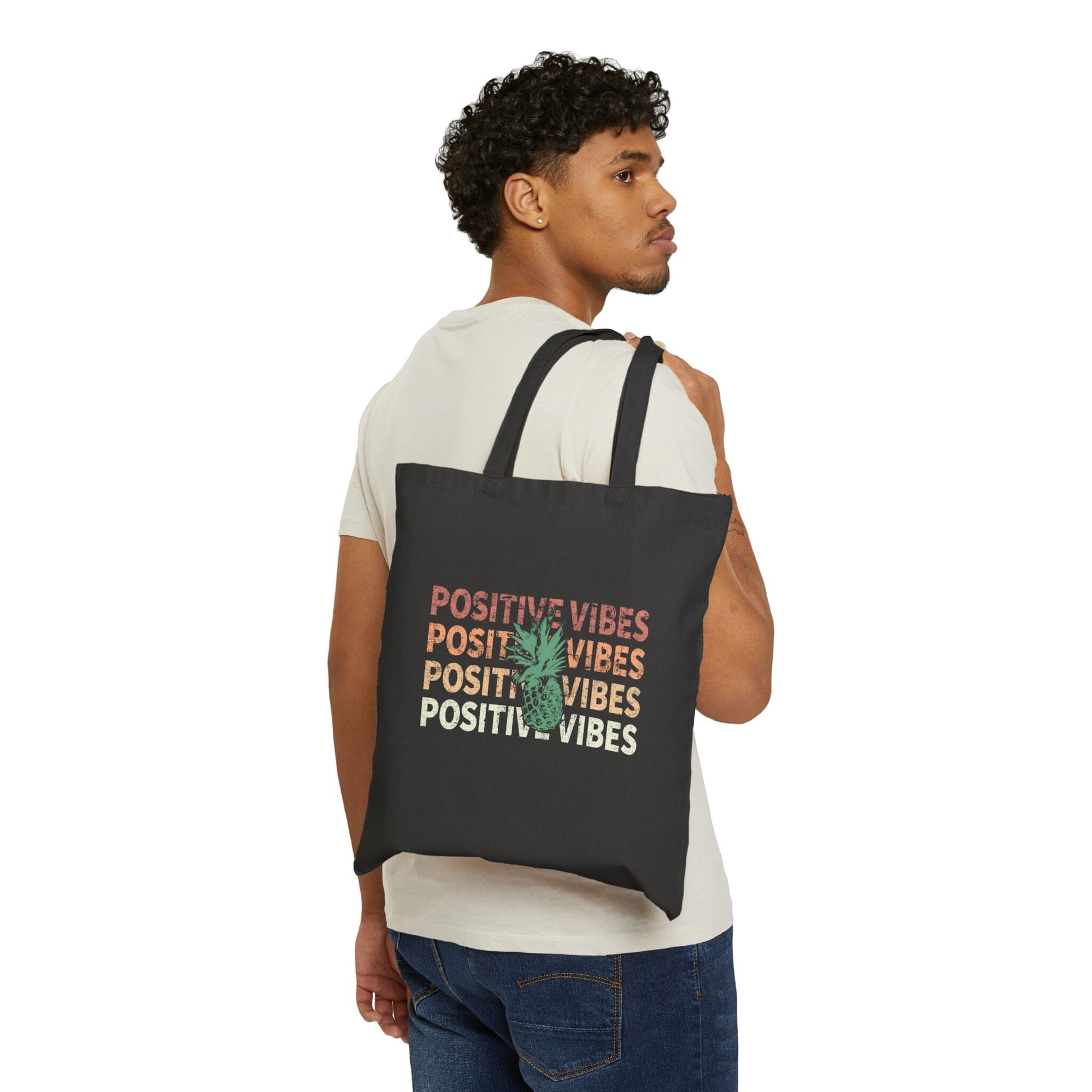 IVF Gifts | Positive Vibes Only Pineapple Good Luck Charm Cotton Canvas Tote Bag Bags Printify 