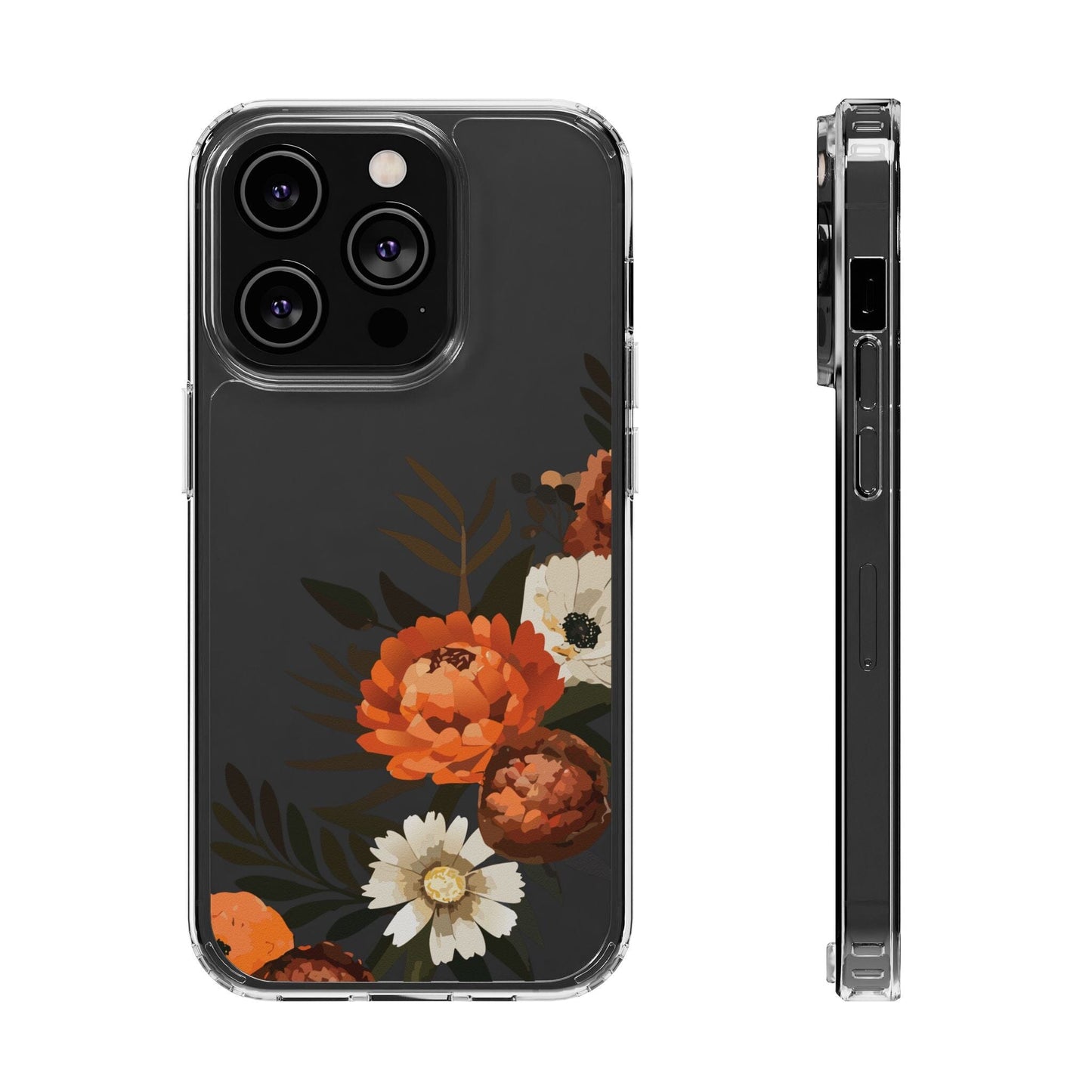 Fall Flowers Clear Phone Case • Designed to fit iPhone and Samsung Phones Phone Case Printify iPhone 14 Pro 