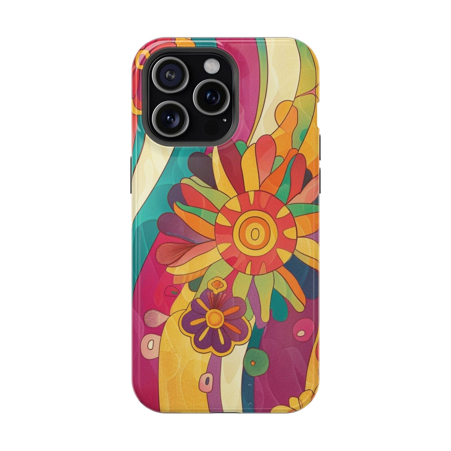 Retro Hippie Impact-Resistant Cases • 70s Daisy Flower Phone Cases Designed to fit Most iPhone and Samsung Phones Phone Case Printify iPhone 15 Pro Max Glossy Without gift packaging