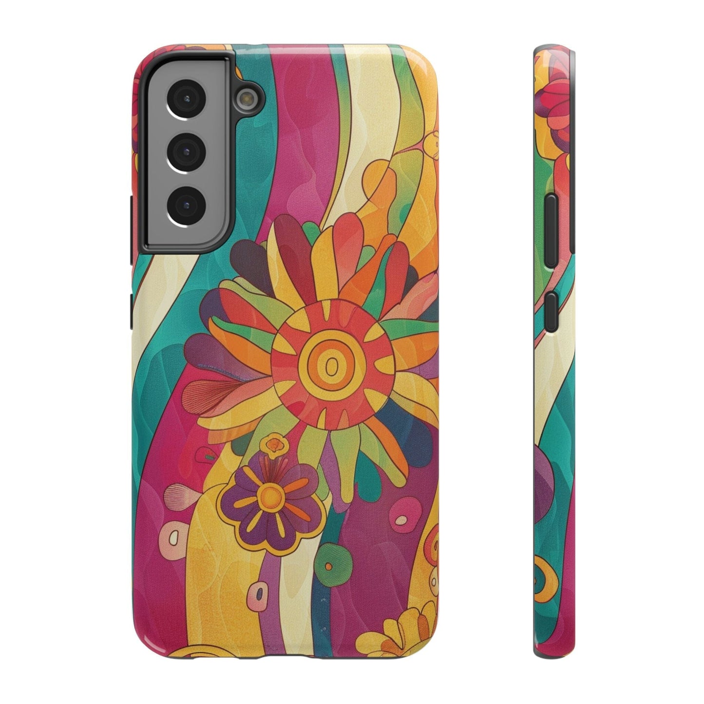 Retro Hippie Impact-Resistant Cases • 70s Daisy Flower Phone Cases Designed to fit Most iPhone and Samsung Phones Phone Case Printify Samsung Galaxy S22 Plus Glossy Without gift packaging