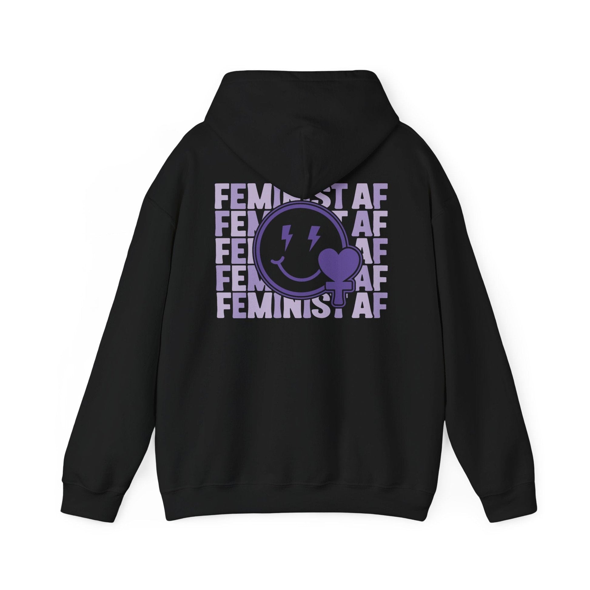 Feminist Hoodie, Smiling Face Lightning Bolts, Feminist AF Social Justice Sweatshirt Hoodie Printify S Black 