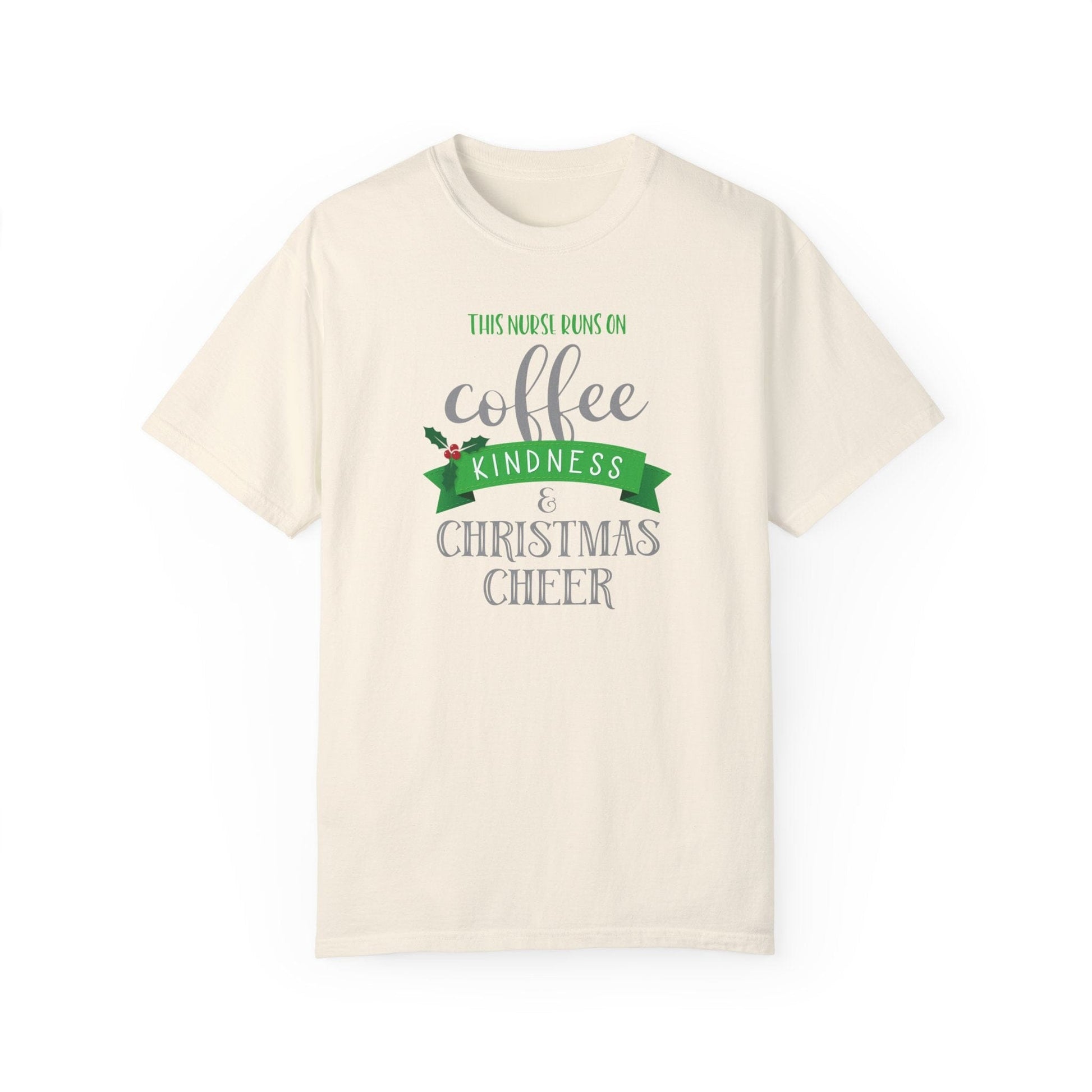 Nurse Christmas Shirt, I Run On Christmas Cheer ~ Shirts for Coffee Lovers at Christmas T-Shirt Printify Ivory S 