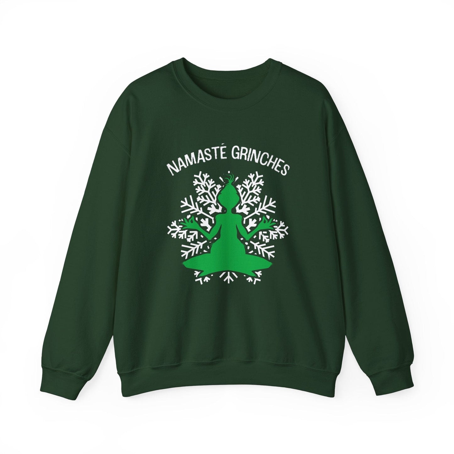 Namaste Grinches ~ Christmas Sweatshirt Sweatshirt Printify Forest Green S 