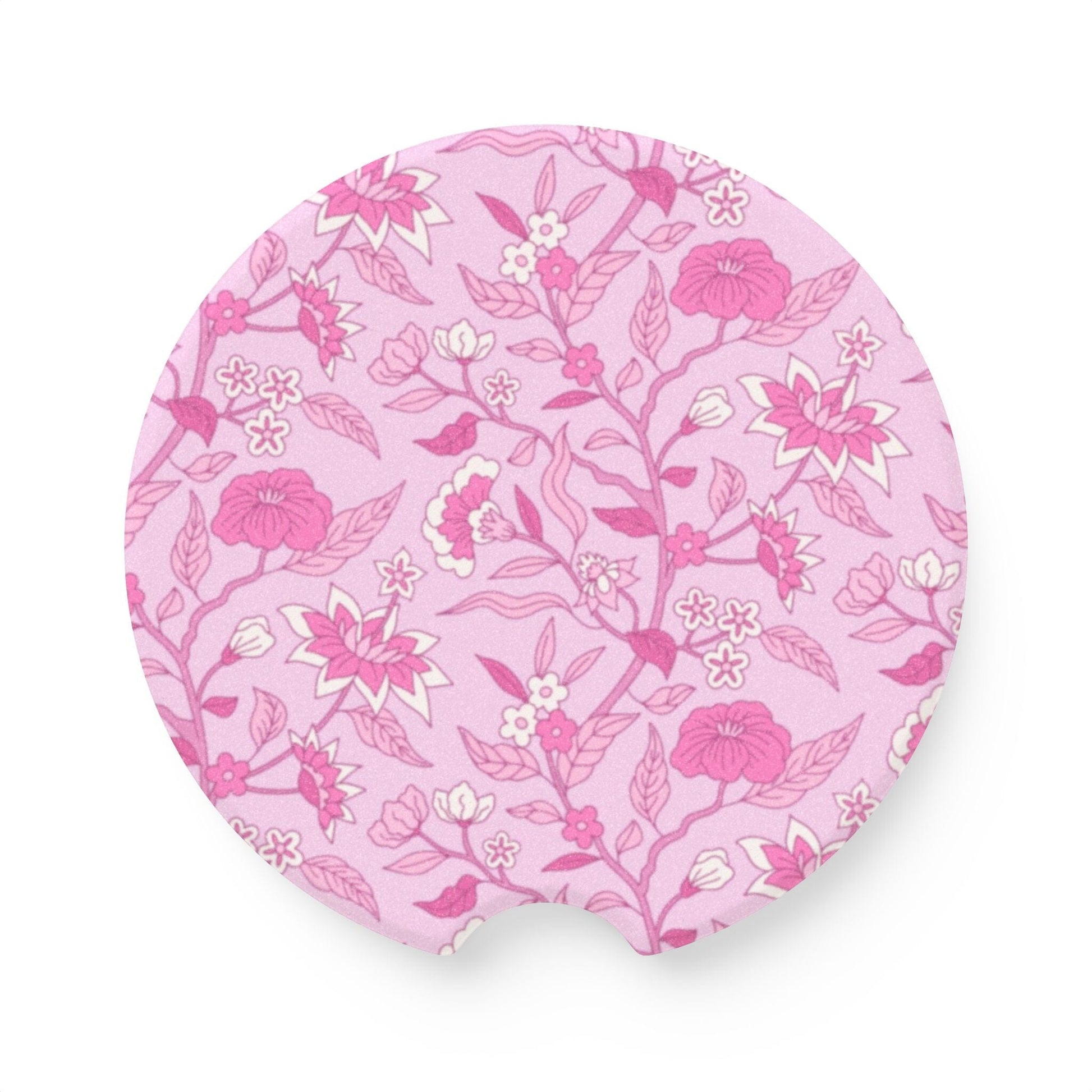 Preppy Pink Toile Car Coaster, Floral Drink Cup Holder Coaster • Cute Car Accessories Home Decor Printify 