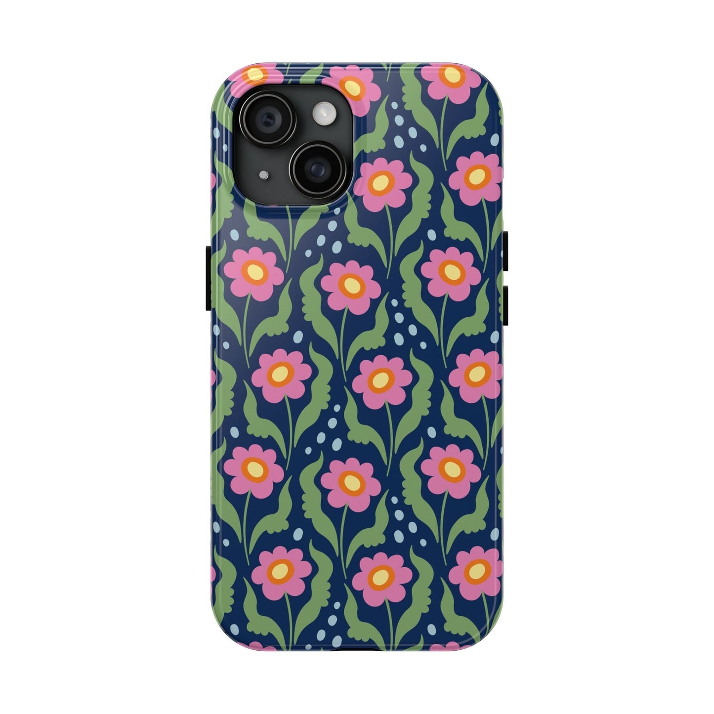 Retro Daisies Tough Phone Cases • Blue Floral Phone Case Designed to Fit Most iPhone and Samsung Phones Phone Case Printify iPhone 15 