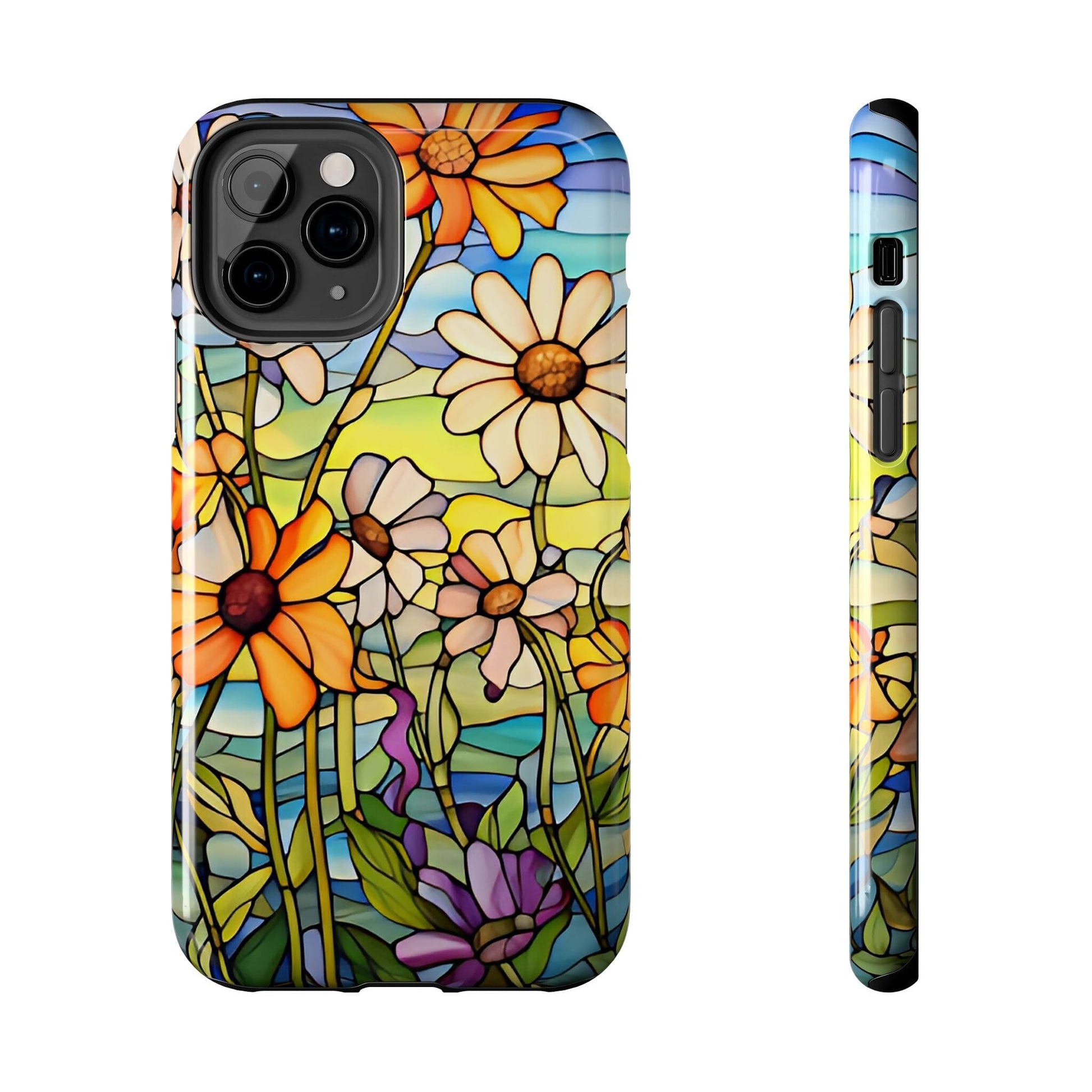 Stained Glass Daisies Impact Resistant Phone Case • Designed to fit most iPhone and Samsung Models Phone Case Printify iPhone 11 Pro 