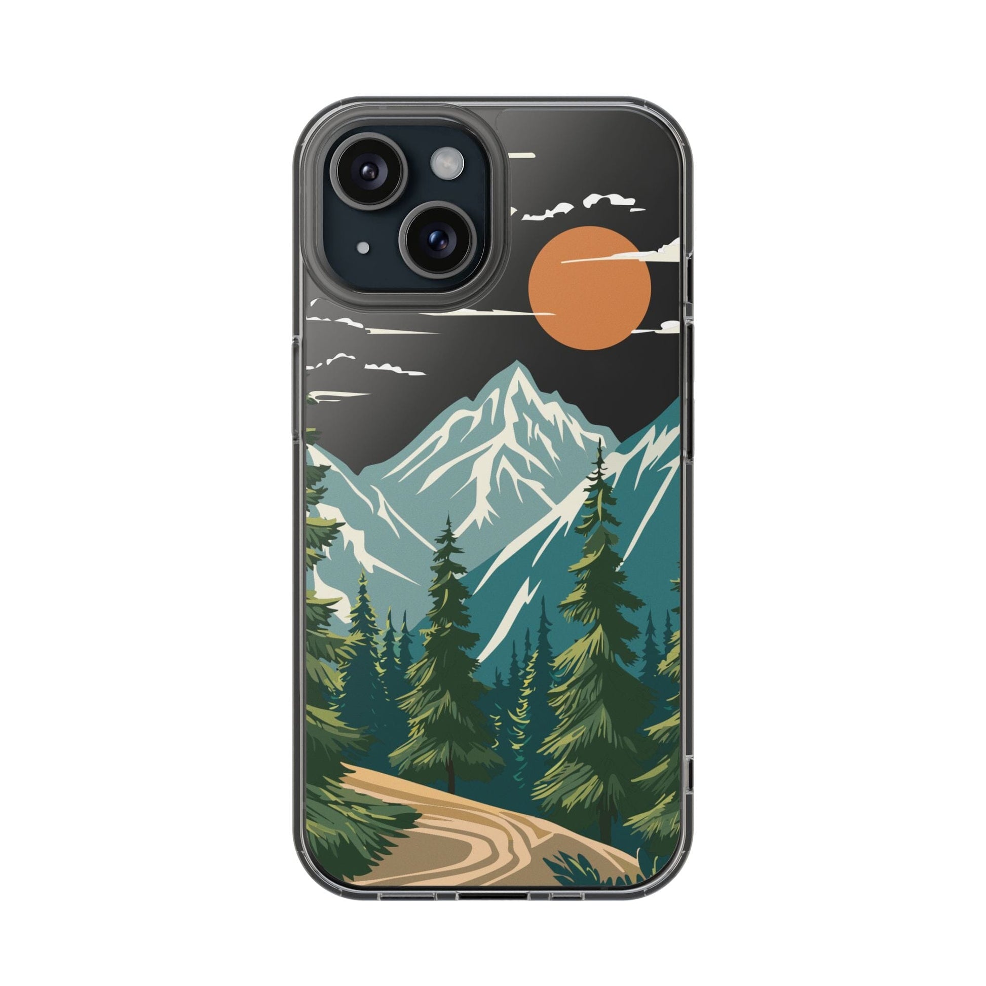 Clear Phone Cases • Adventure Awaits Mountain Scene Transparent Phonecases Designed to fit iPhone & Samsung Phone Case Printify iPhone 15 Without gift packaging 