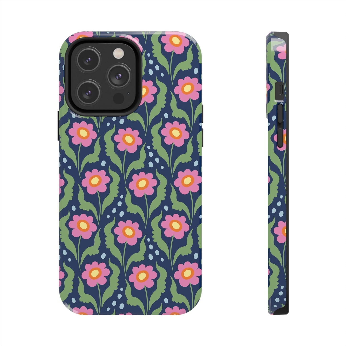 Retro Daisies Tough Phone Cases • Blue Floral Phone Case Designed to Fit Most iPhone and Samsung Phones Phone Case Printify iPhone 14 Pro Max 