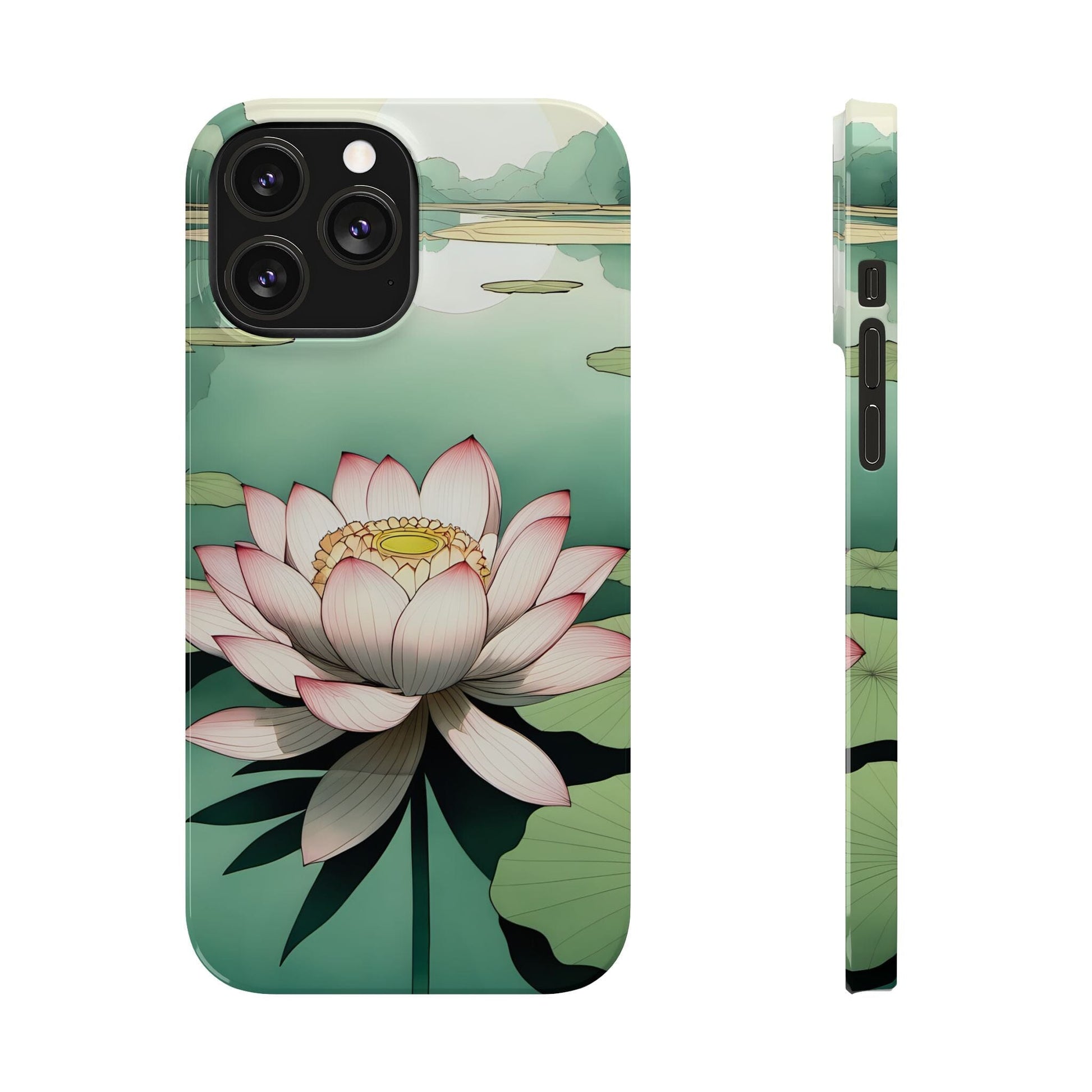 Pink Lotus Flower Phone Case, Flower Phonecases, Oriental Illustration Aesthetic Phone Case ~ iPhone 12, iPhone 13, iPhone 14, iPhone 15 Pro Phone Case Printify iPhone 13 Pro Max 