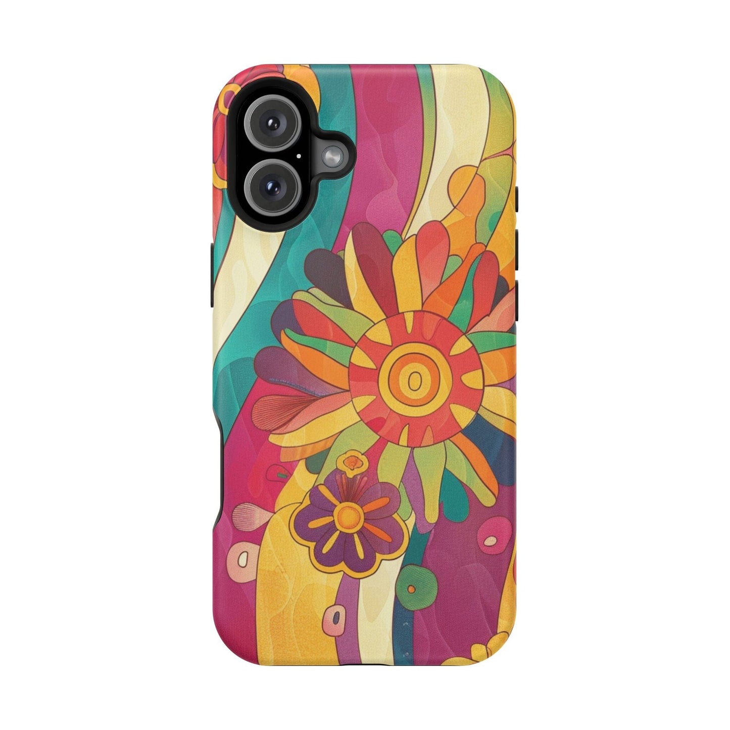 Retro Hippie Impact-Resistant Cases • 70s Daisy Flower Phone Cases Designed to fit Most iPhone and Samsung Phones Phone Case Printify iPhone 16 Plus Matte Without gift packaging