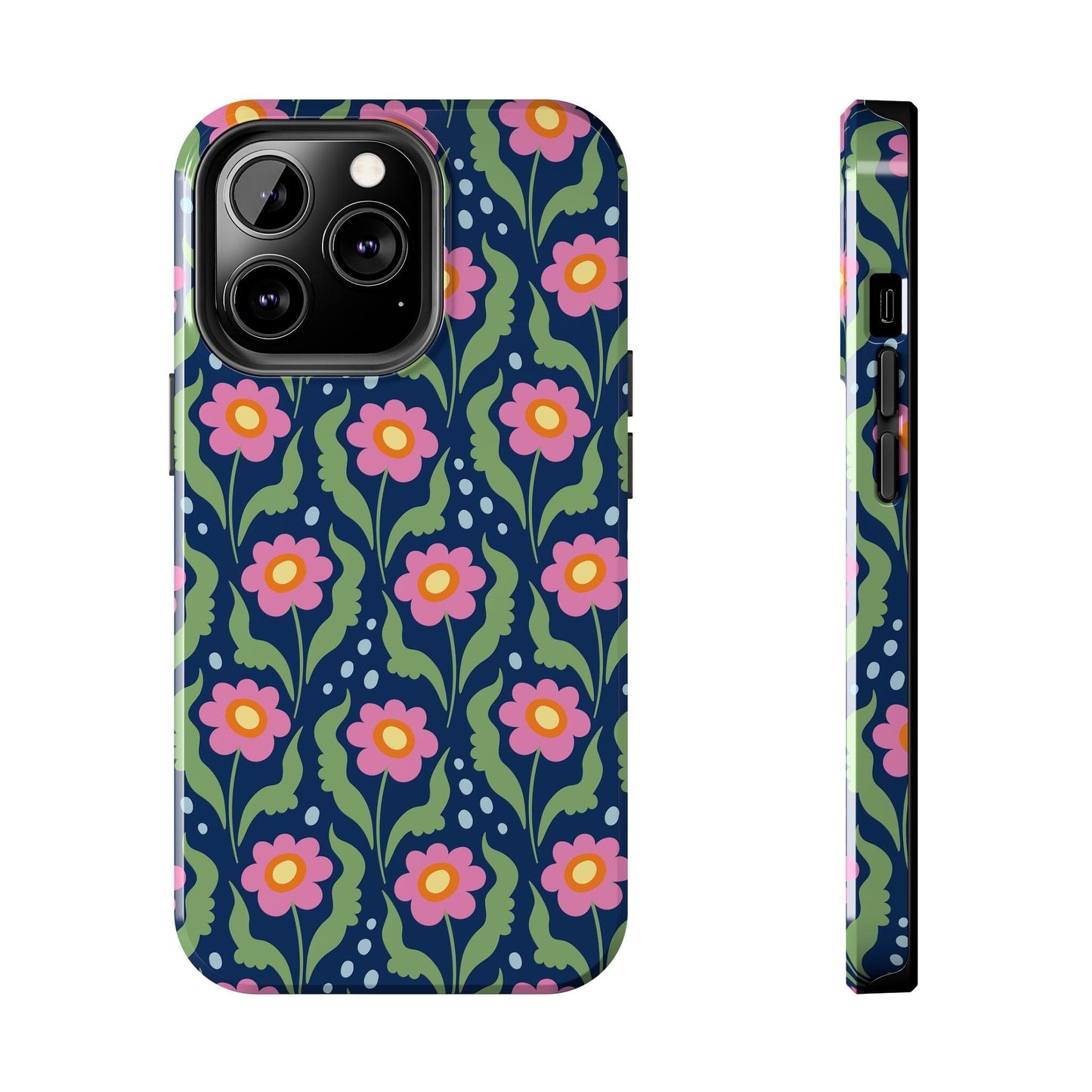 Retro Daisies Tough Phone Cases • Blue Floral Phone Case Designed to Fit Most iPhone and Samsung Phones Phone Case Printify iPhone 13 Pro 