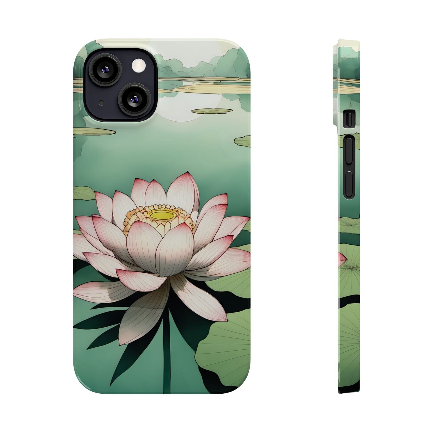 Pink Lotus Flower Phone Case, Flower Phonecases, Oriental Illustration Aesthetic Phone Case ~ iPhone 12, iPhone 13, iPhone 14, iPhone 15 Pro Phone Case Printify iPhone 13 