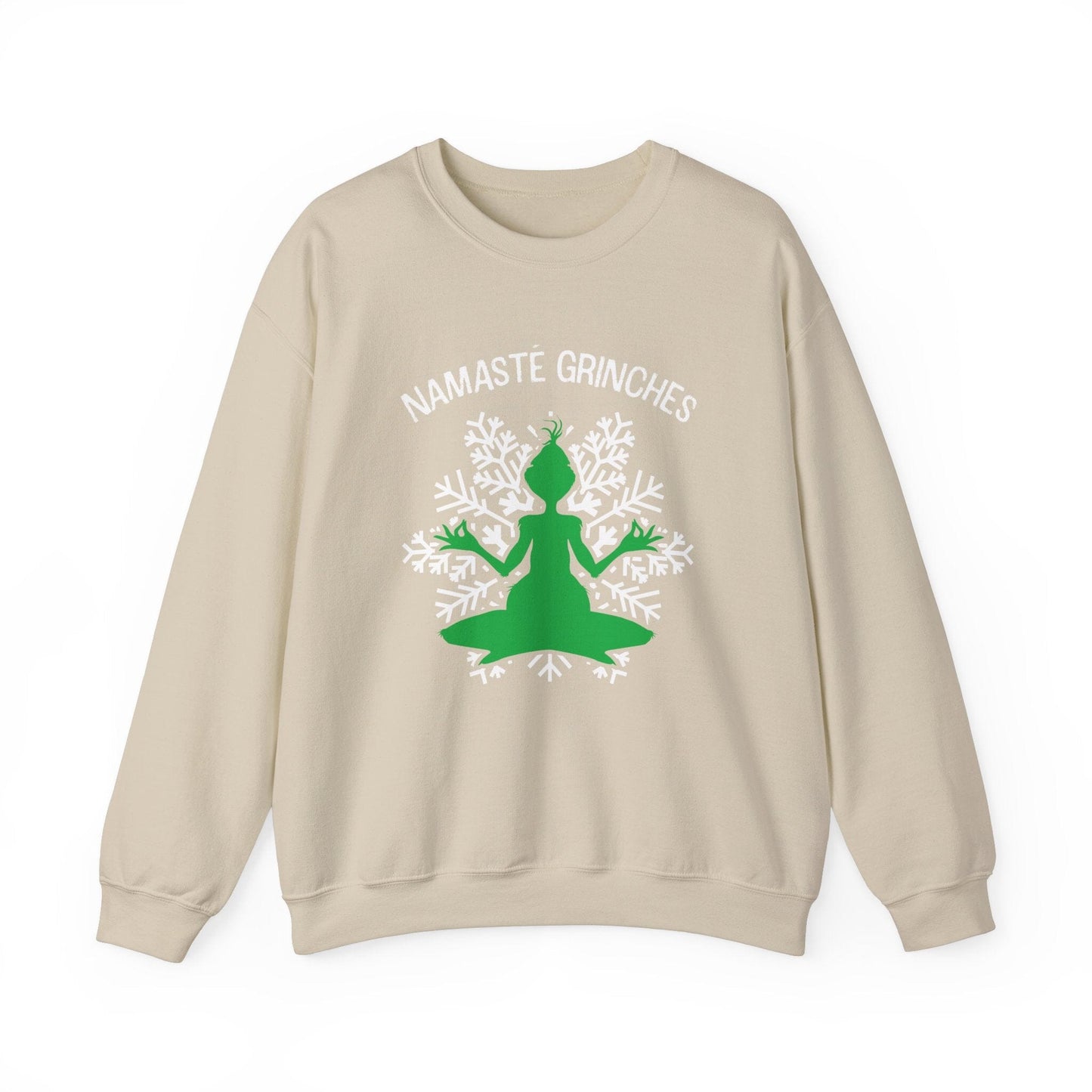 Namaste Grinches ~ Christmas Sweatshirt Sweatshirt Printify Sand S 