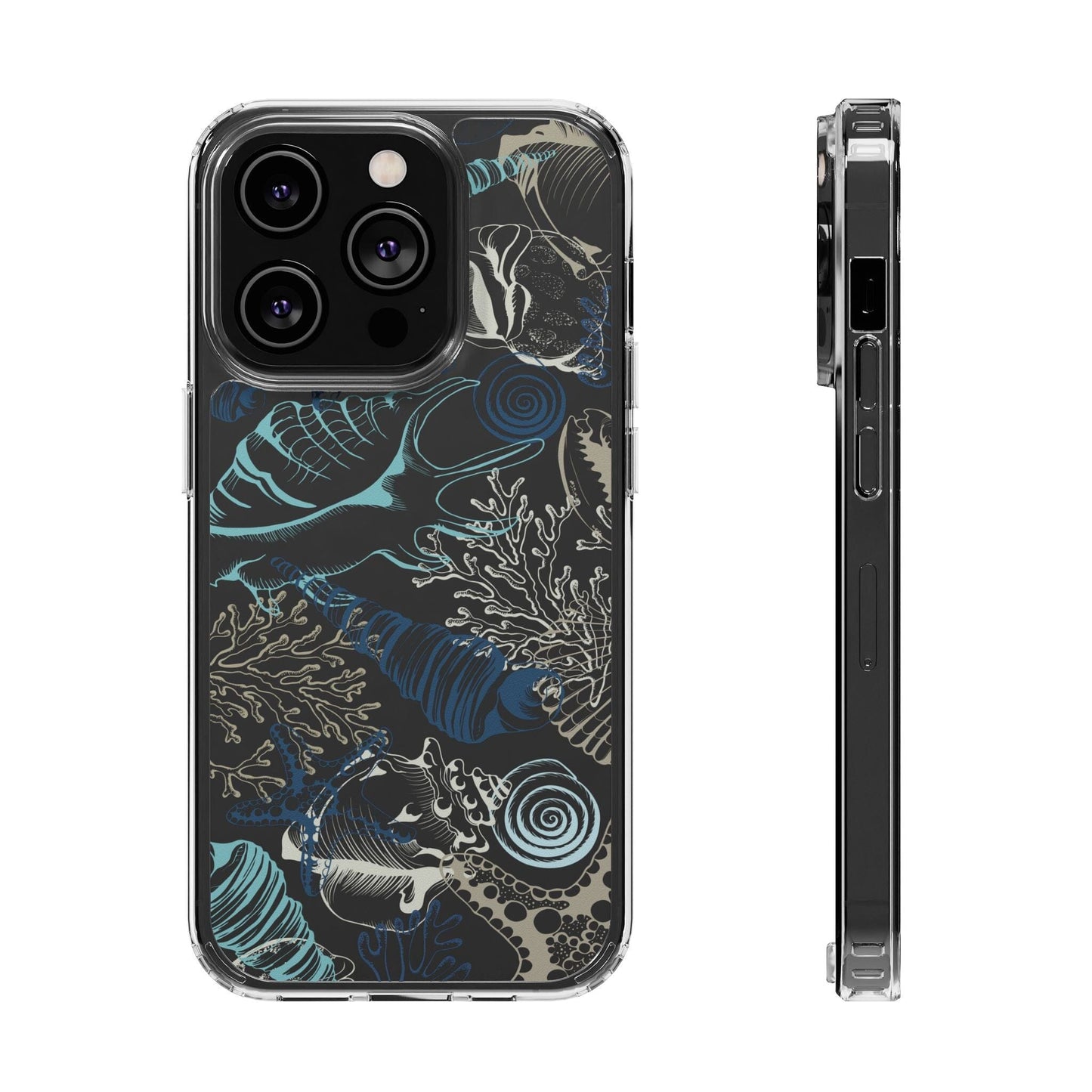 Clear iPhone Case • Blue Seashells Phone Case - Fits Most iPhone and Samsung Phones Phone Case Printify iPhone 14 Pro Without gift packaging 