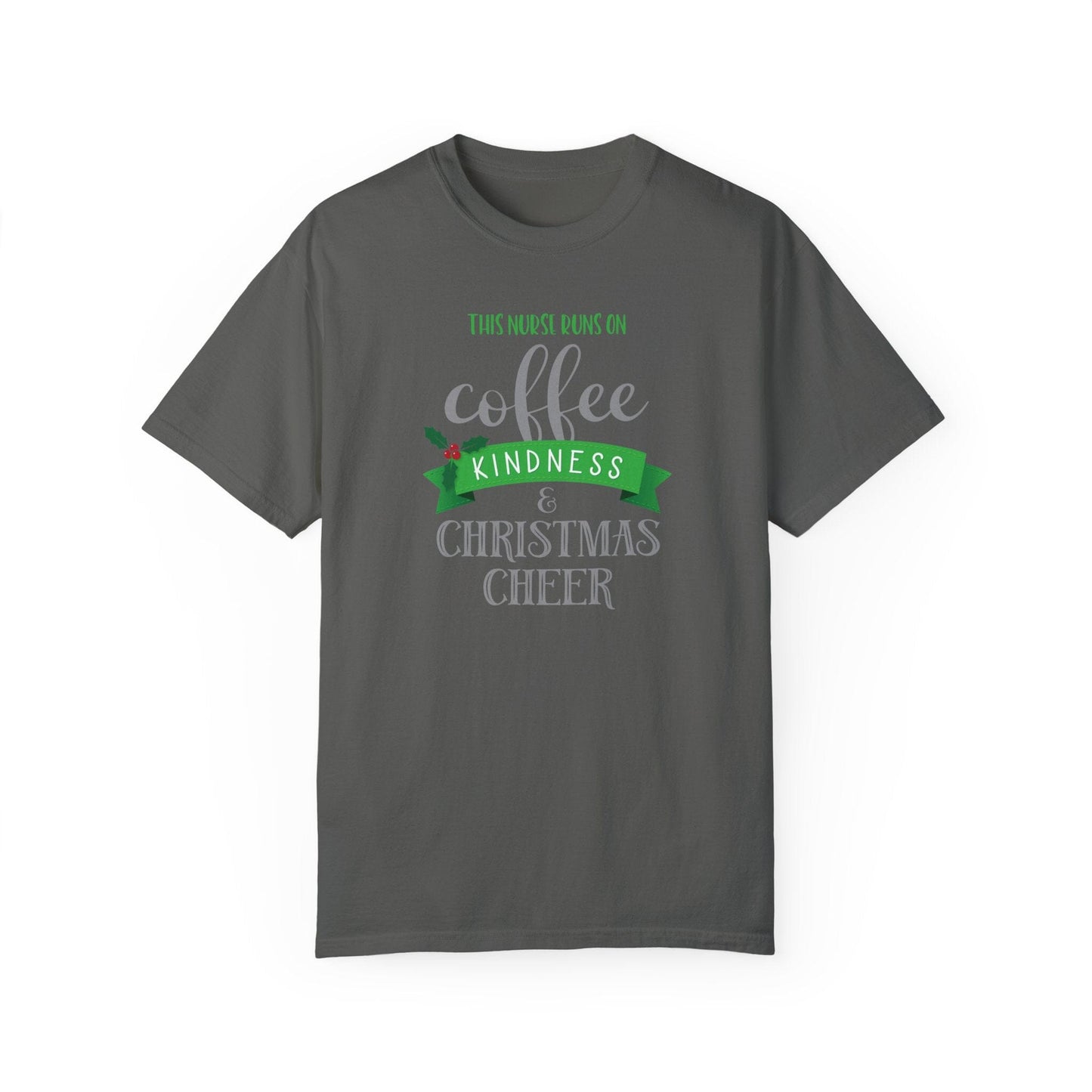 Nurse Christmas Shirt, I Run On Christmas Cheer ~ Shirts for Coffee Lovers at Christmas T-Shirt Printify Pepper S 