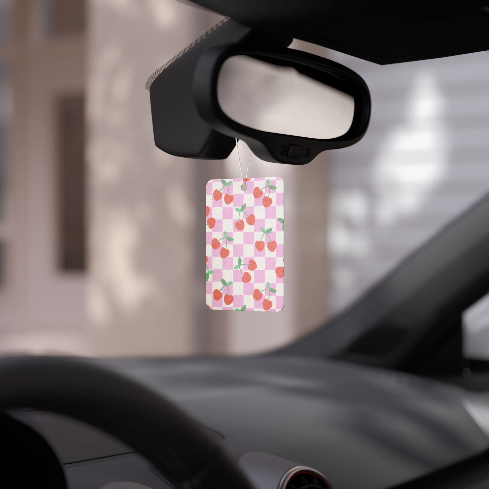 Y2k Checkered Cherry Car Air Freshener, Cute Car Accessories, Car Diffuser Freshie, Matching Car Accessories, Teenage Girl Gifts Accessories Printify 