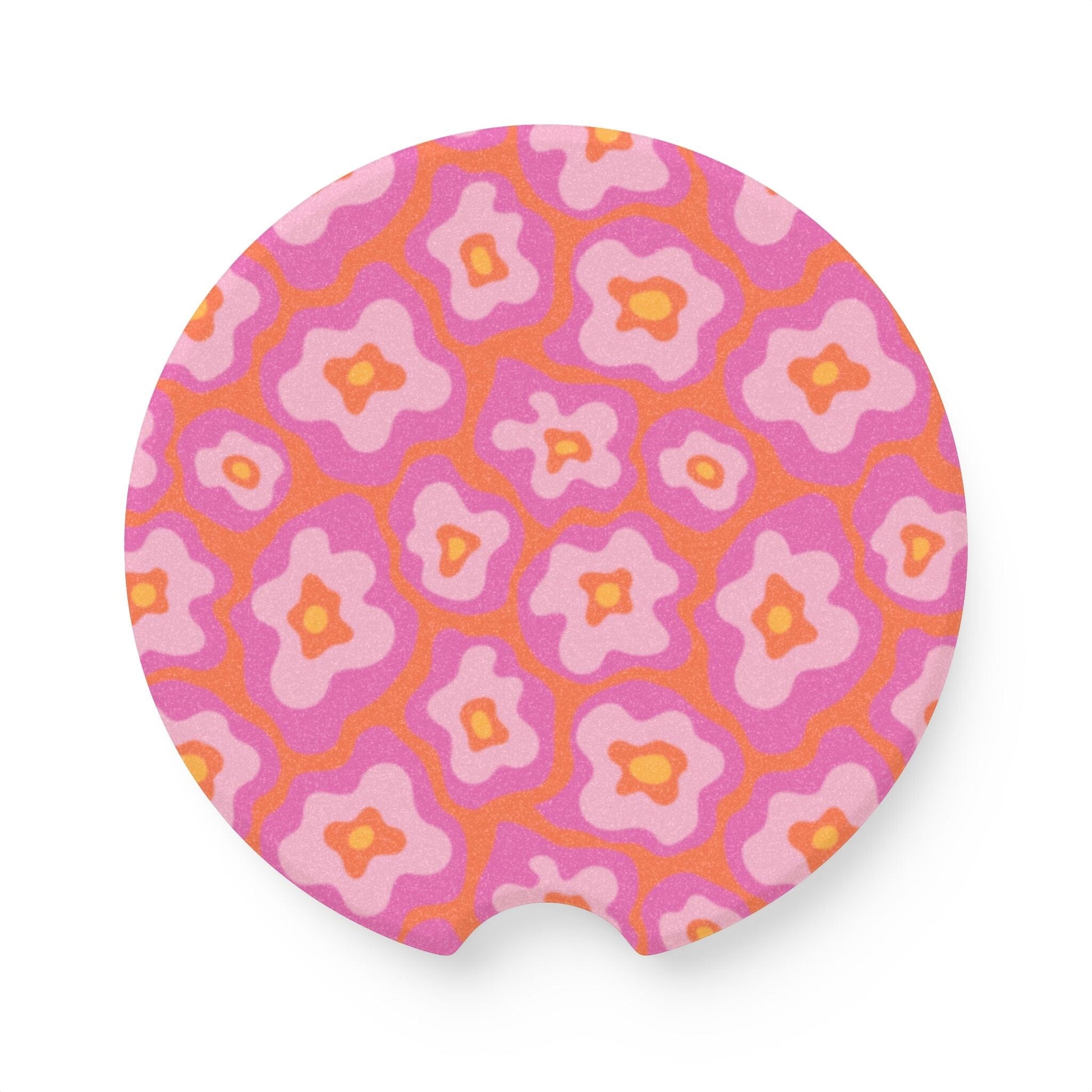 Wavy Daisy Car Coasters, Pink Retro Flowers Cup Holder Coaster • Cute Car Accessories Home Decor Printify 2.6'' × 2.6" 1pc 