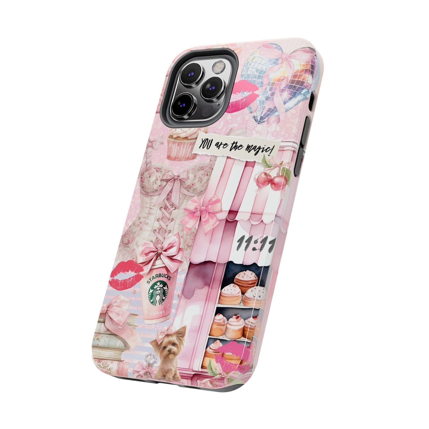 Pink Coquette Phone Case, Collage Phone Case, You Are The Magic, Cupcakes and Puppies ~ iPhone 12, iPhone 13, iPhone 14, iPhone 15 Phone Case Printify 