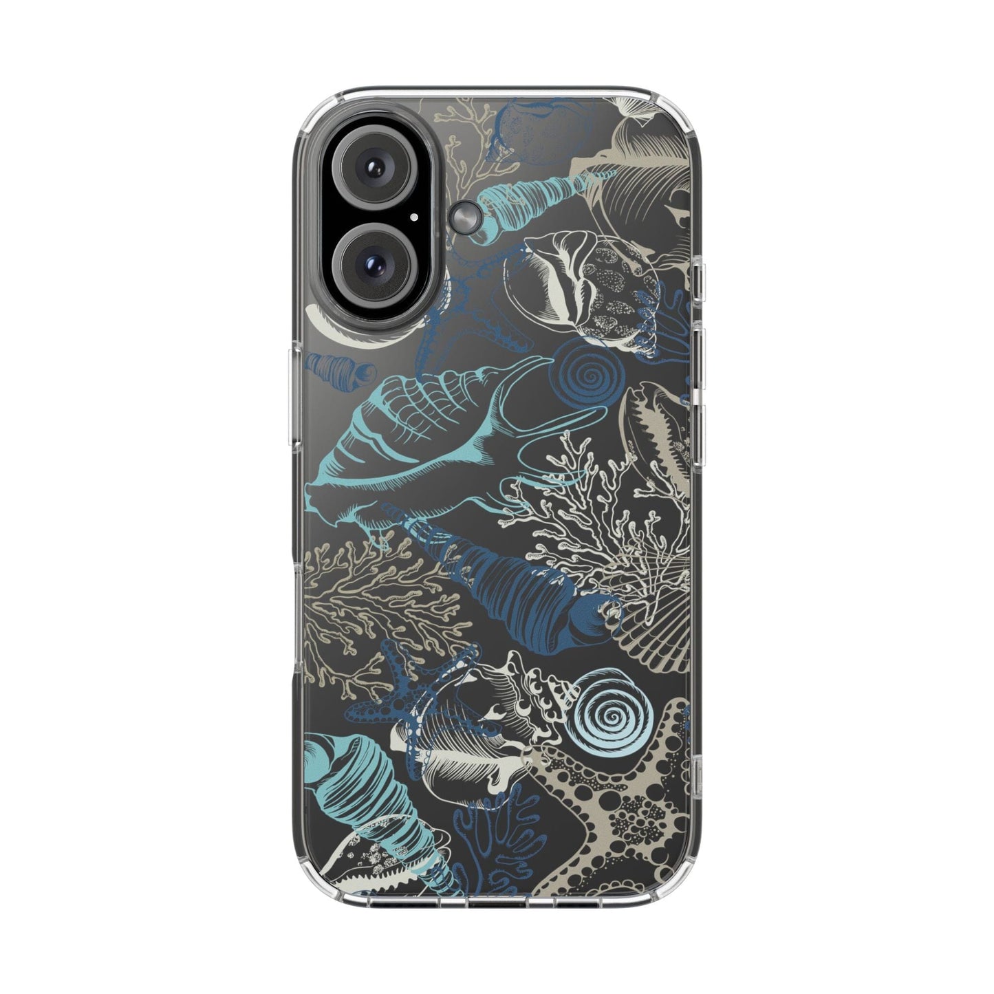 Clear iPhone Case • Blue Seashells Phone Case - Fits Most iPhone and Samsung Phones Phone Case Printify iPhone 16 Without gift packaging 