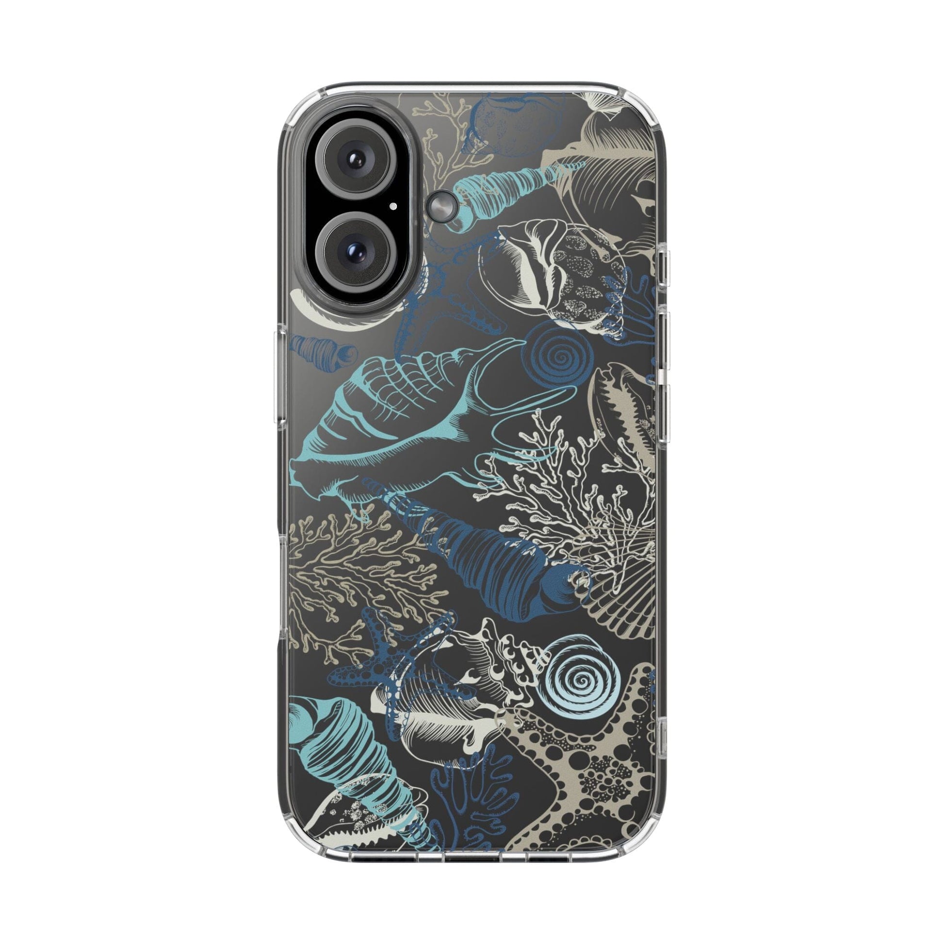 Clear iPhone Case • Blue Seashells Phone Case - Fits Most iPhone and Samsung Phones Phone Case Printify iPhone 16 Without gift packaging 