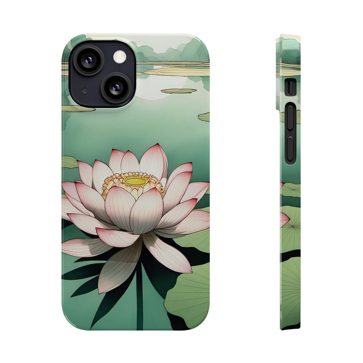 Pink Lotus Flower Phone Case, Flower Phonecases, Oriental Illustration Aesthetic Phone Case ~ iPhone 12, iPhone 13, iPhone 14, iPhone 15 Pro Phone Case Printify iPhone 13 Mini 