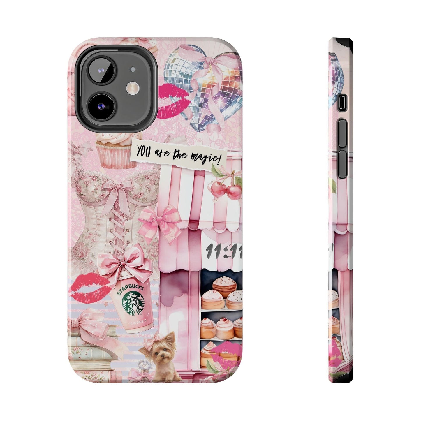 Pink Coquette Phone Case, Collage Phone Case, You Are The Magic, Cupcakes and Puppies ~ iPhone 12, iPhone 13, iPhone 14, iPhone 15 Phone Case Printify iPhone 12 