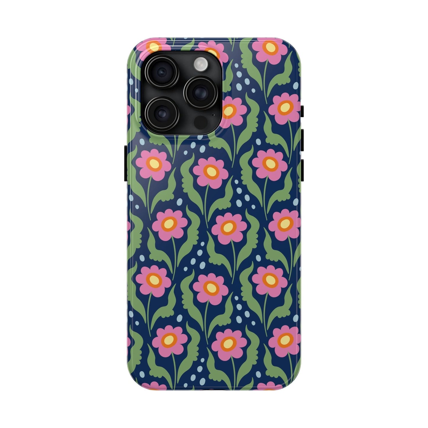 Retro Daisies Tough Phone Cases • Blue Floral Phone Case Designed to Fit Most iPhone and Samsung Phones Phone Case Printify iPhone 15 Pro Max 