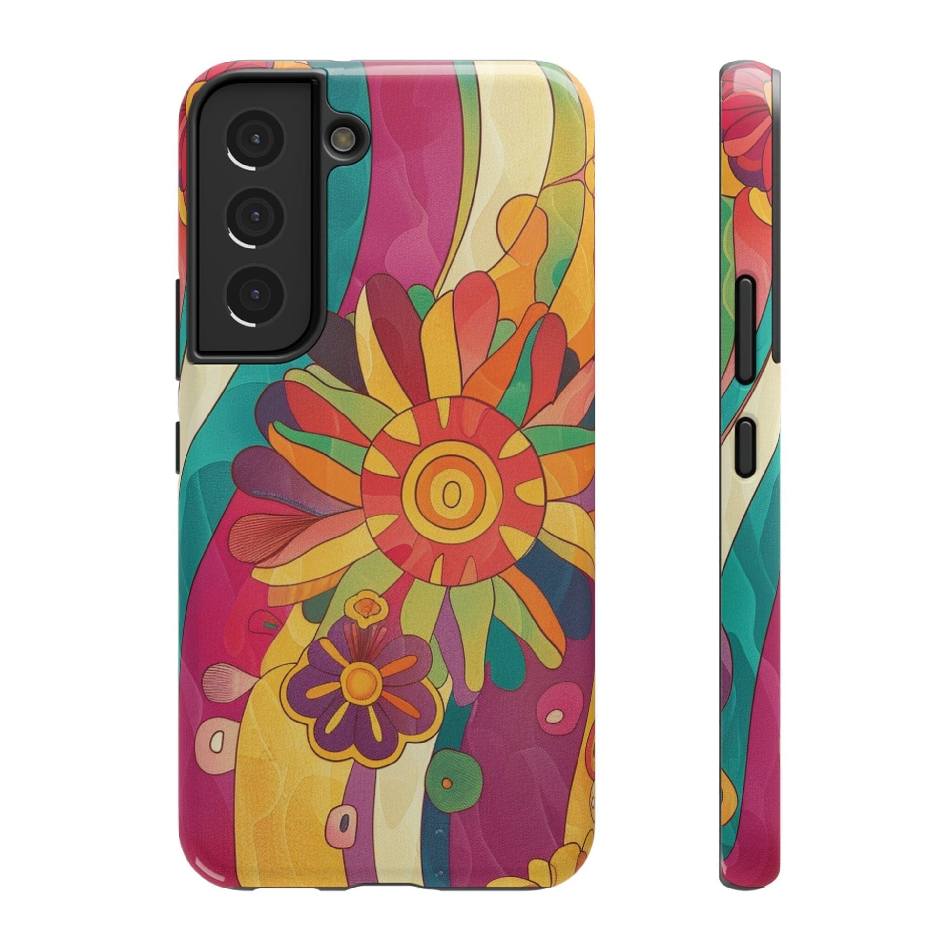 Retro Hippie Impact-Resistant Cases • 70s Daisy Flower Phone Cases Designed to fit Most iPhone and Samsung Phones Phone Case Printify Samsung Galaxy S22 Glossy Without gift packaging