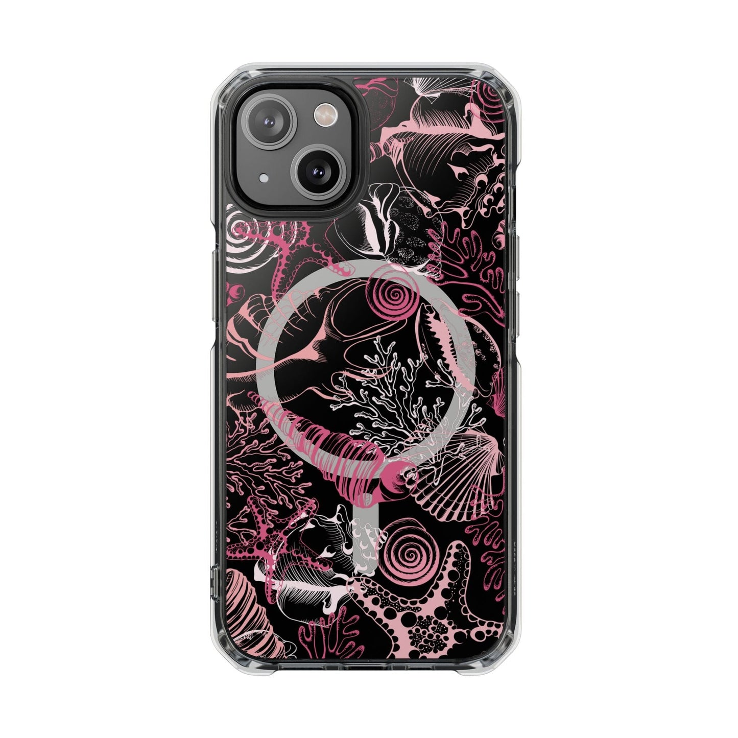 MagSafe® Compatable Clear Phone Case • Pink Seashells Summer Phone Case Designed to fit iPhone 14-16 Models Phone Case Printify iPhone 14 