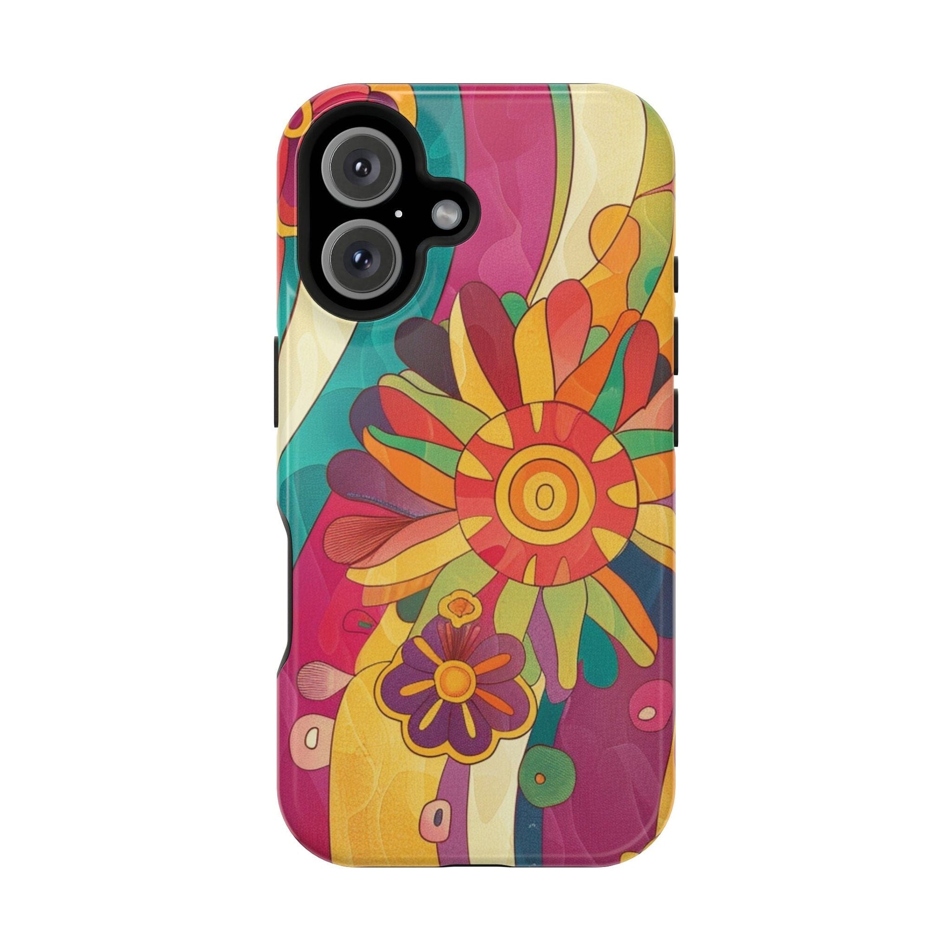 Retro Hippie Impact-Resistant Cases • 70s Daisy Flower Phone Cases Designed to fit Most iPhone and Samsung Phones Phone Case Printify iPhone 16 Glossy Without gift packaging