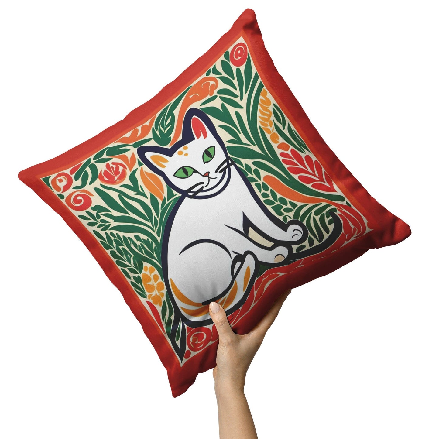 Boho Pillow Cover | Matisse Print Cat Throw Pillow | Henri Catisse Pillow | Cat Dad | Cat Lover Gifts | Flower Market Poster | Home Decor Home Goods teelaunch 18x18 Zip Cover with Insert 