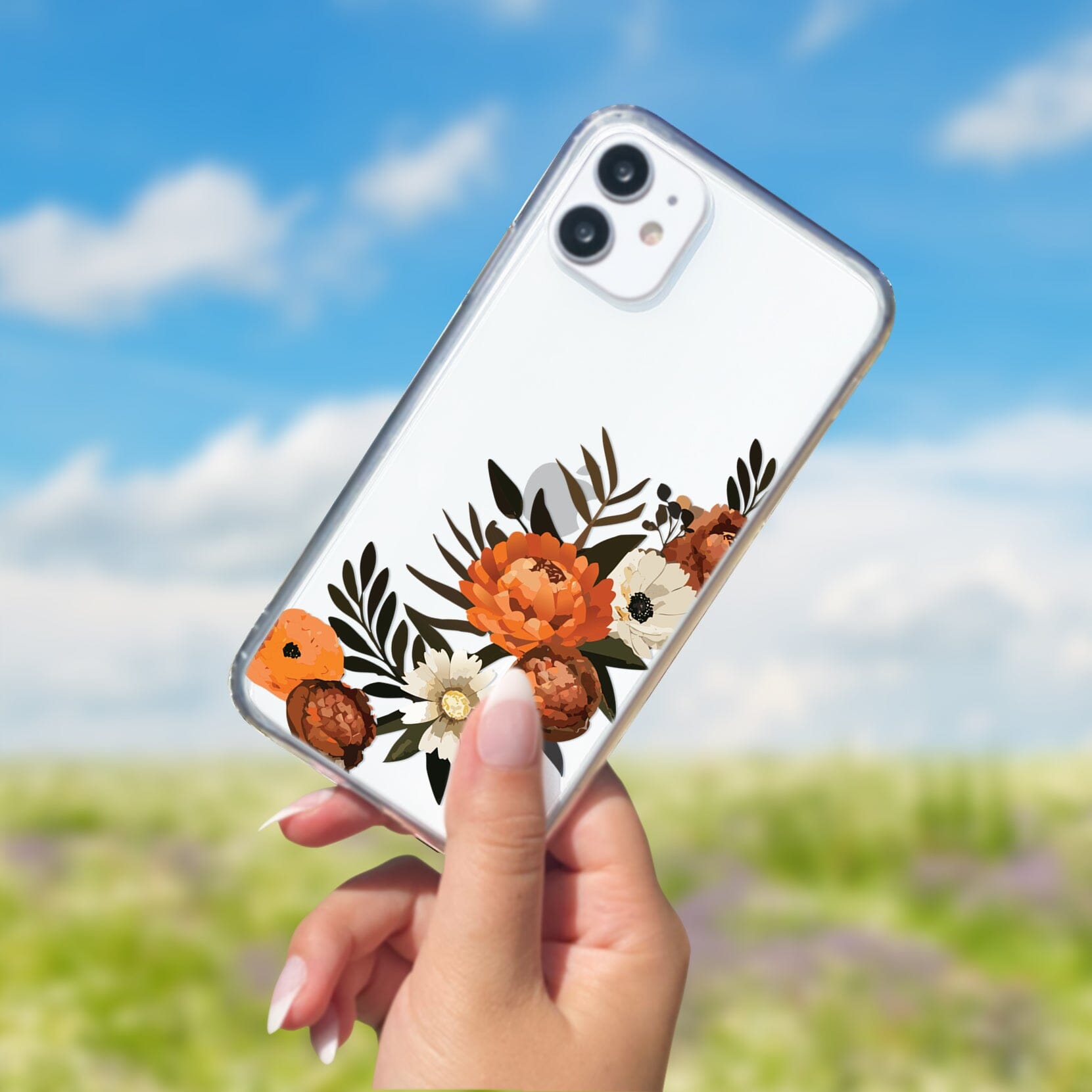 Fall Flowers Clear Phone Case • Designed to fit iPhone and Samsung Phones Phone Case Printify 