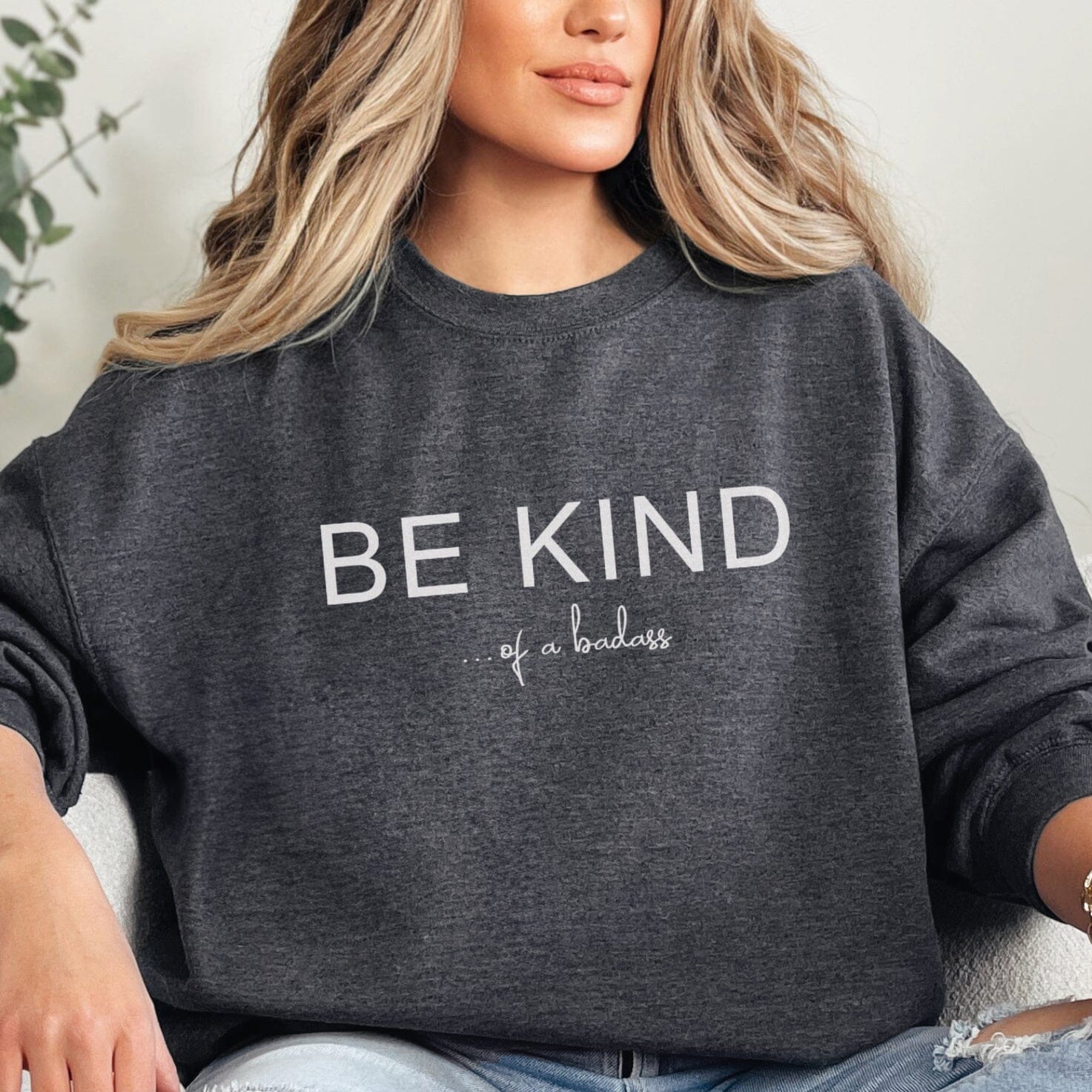 Be Kind of a Badass Sweatshirt | Kindness Crewneck Sweater | Y2K Trending Sweatshirt for Skater Girls | Sweatshirt Printify S Dark Heather 
