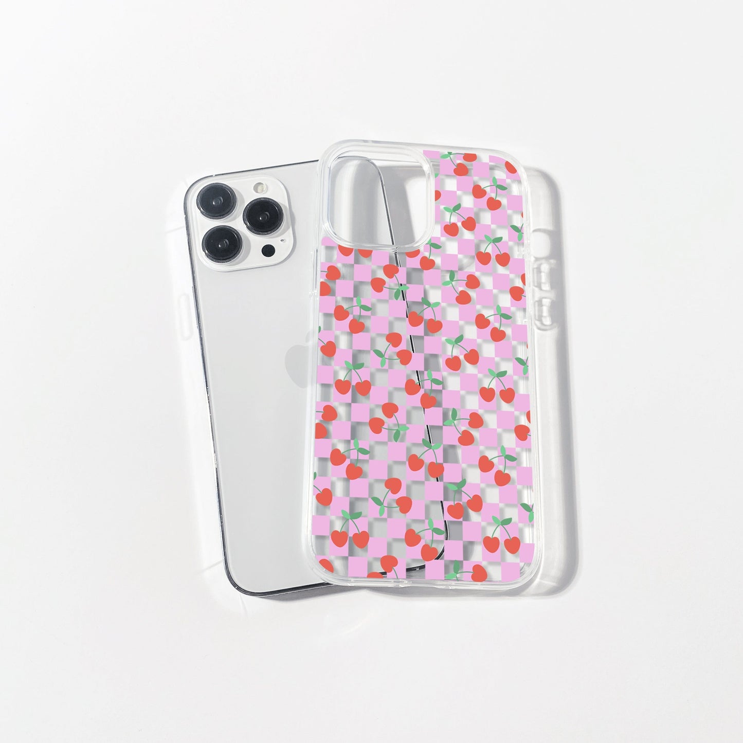iPhone 16 Clear Case, Pink Checkered Cherry Phone Case • y2K Aesthetic Phone Cases Designed to fit most iPhone and Samsung Models Phone Case Printify iPhone 16 Without gift packaging 