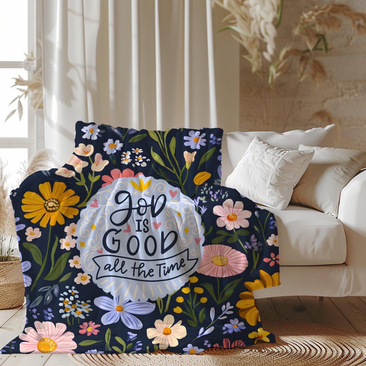 God Is Good Fleece Blanket, Couch Throw, Scripture Blanket, Boho Christian Home Decor Jesus Words Blankets teelaunch 