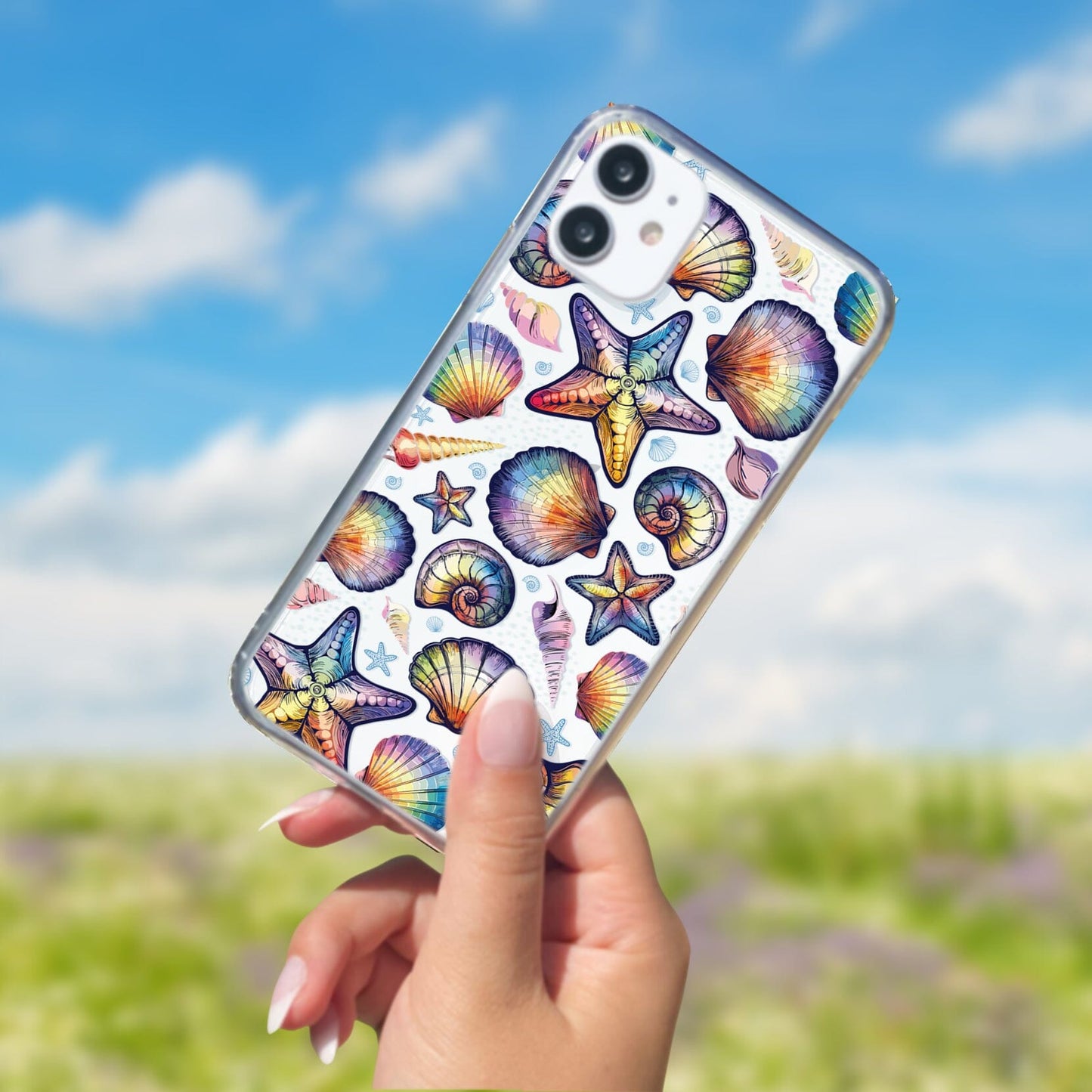 Rainbow Seashell Clear Phone Cases • Designed to fit most iPhone and Samsung Phones Phone Case Printify 