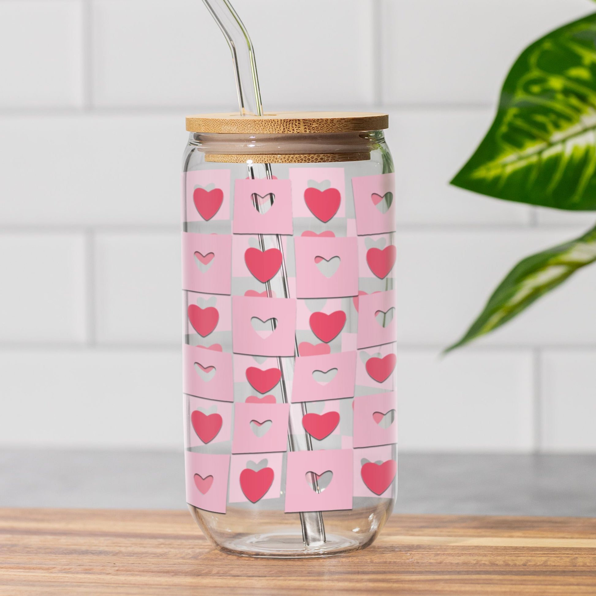 Coquette Heart Sipper Glass • XOXO Pink Iced Coffee Cup, Cute Bachelorette Drinkware Gifts Mug Printify 