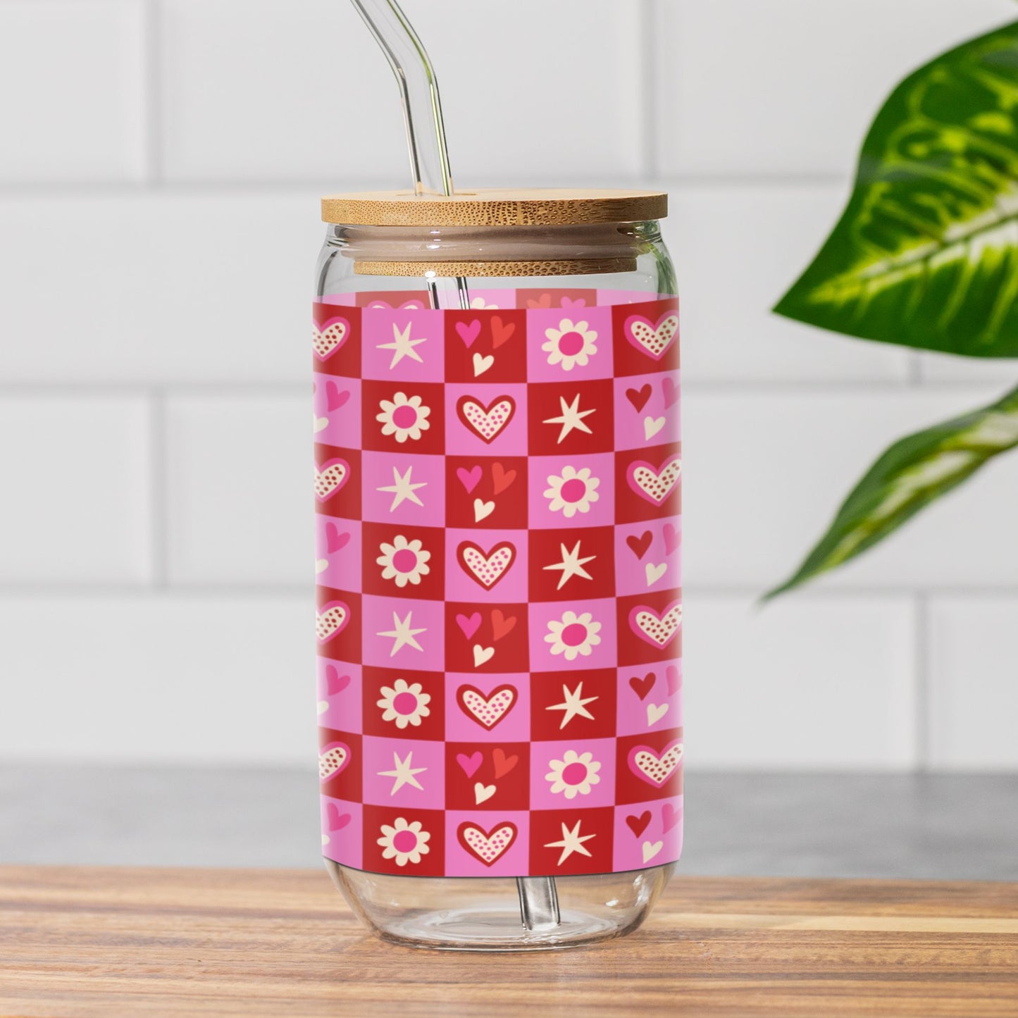 Coquette Hearts & Flowers Sipper Cup, Iced Coffee Cup with Lid Mug Printify 