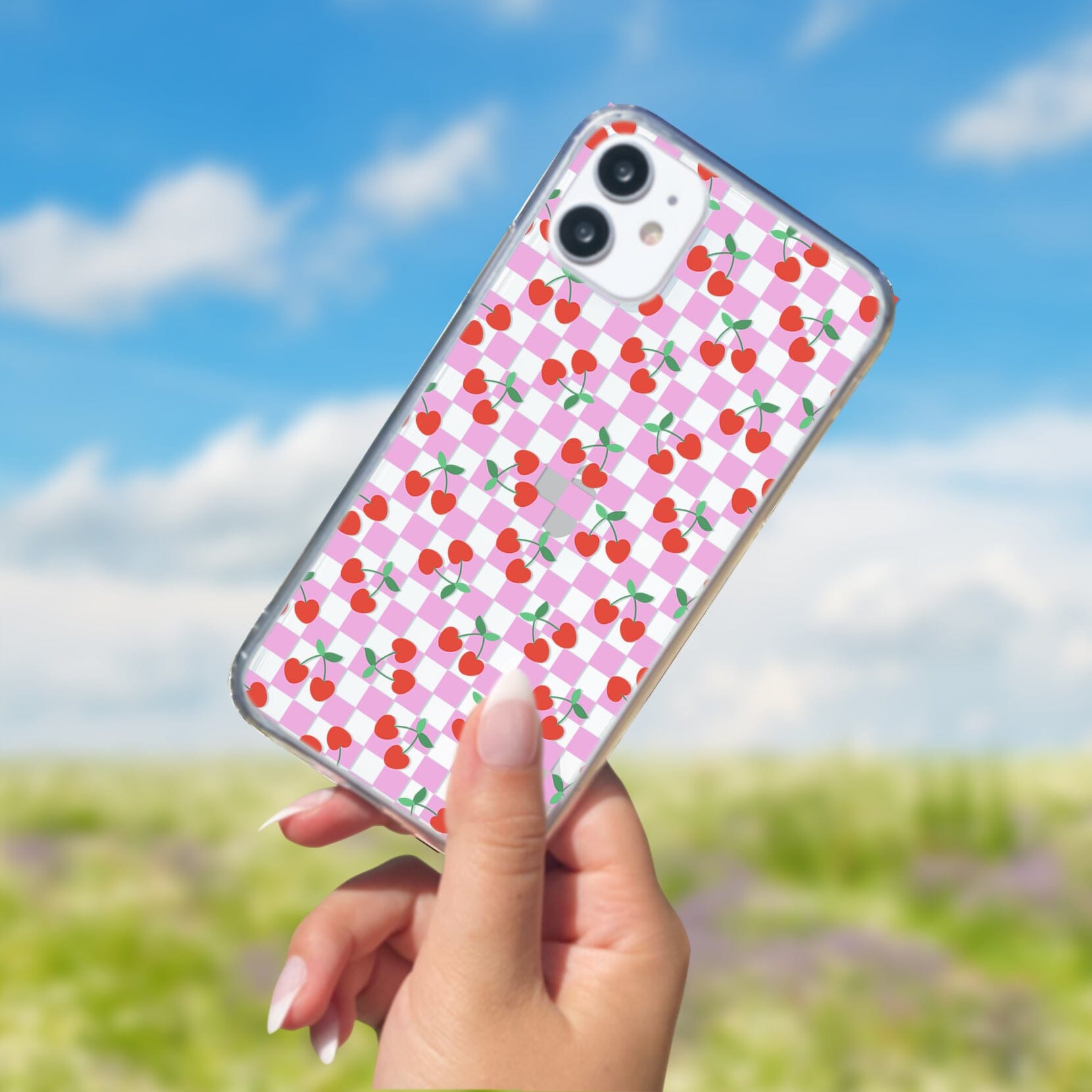 iPhone 16 Clear Case, Pink Checkered Cherry Phone Case • y2K Aesthetic Phone Cases Designed to fit most iPhone and Samsung Models Phone Case Printify 