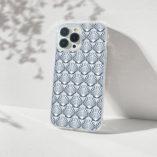 Blue iPhone 16 Clear Case, Seashell Phone Case, Coastal Vibes Mosaic Phone Case, iPhone 16 Pro Max, iPhone 15 Plus, Samsung Galaxy S24 Phone Case Printify 