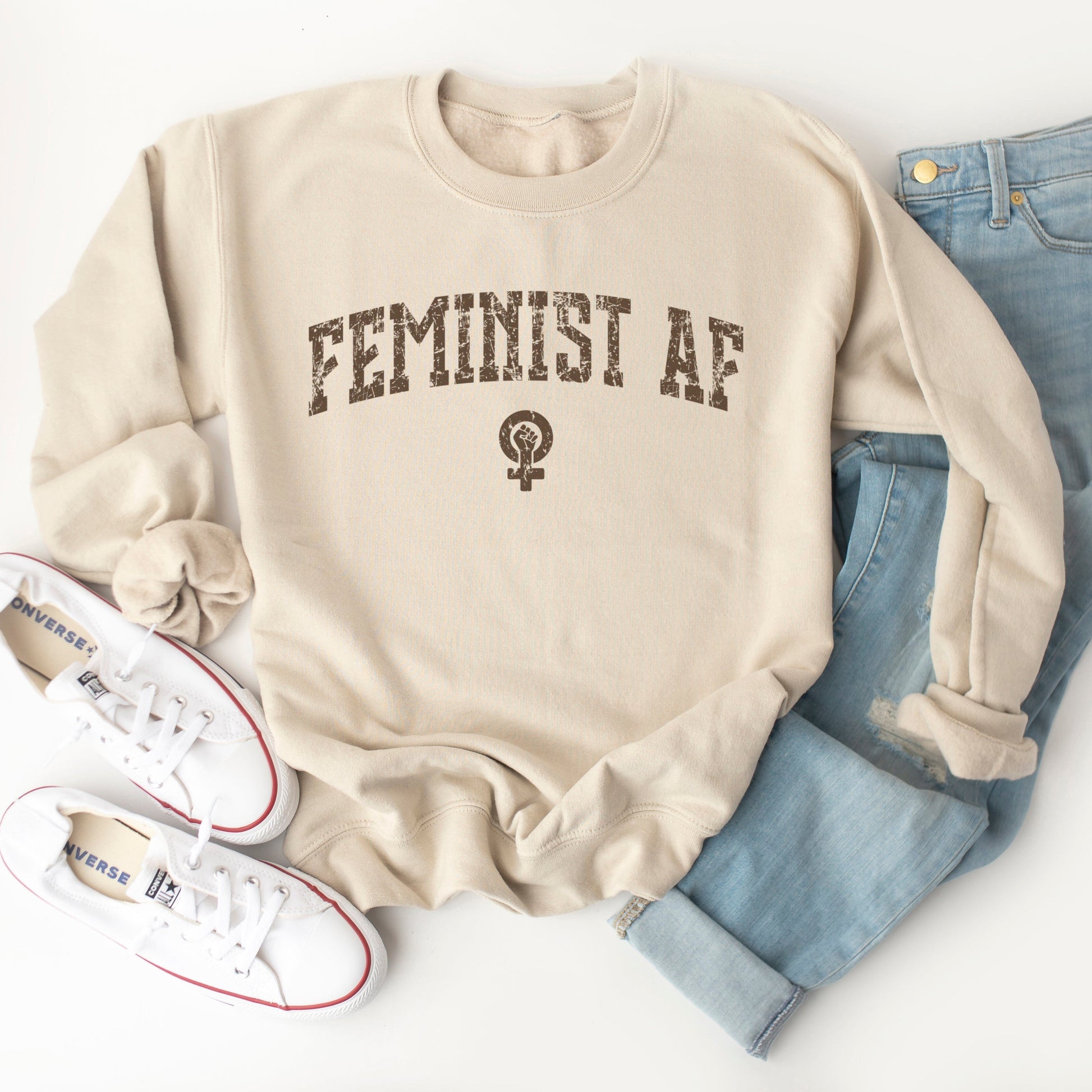 Feminist AF Sweatshirt, Womens Rights Shirts Female Empowerment Crewneck Sweatshirt Printify 