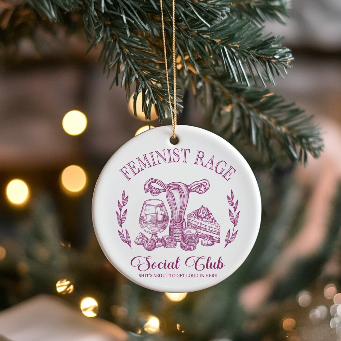 Feminist Rage Christmas Ornament Home Decor Printify 