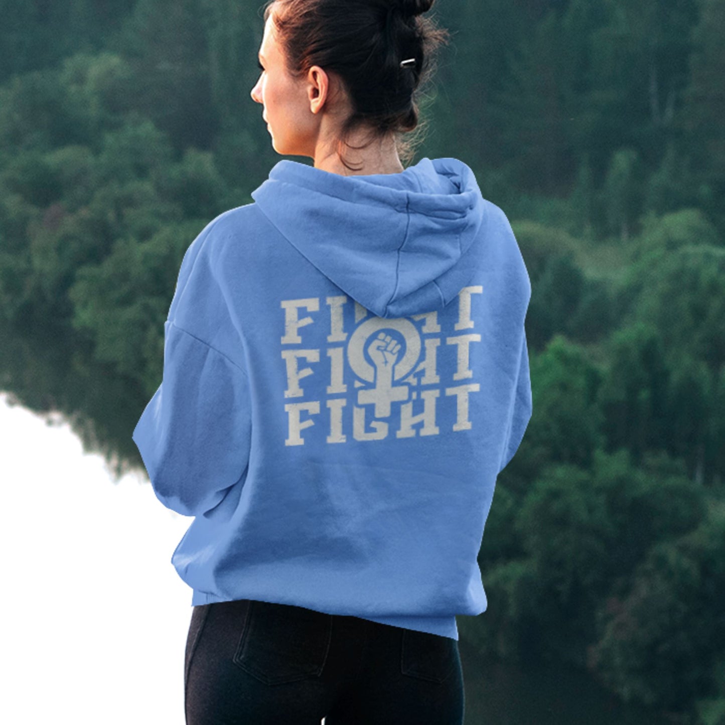 Fight Fight Fight Feminist Sweatshirt ~ Unisex Heavy Blend Hoodie Hoodie Printify S Carolina Blue 