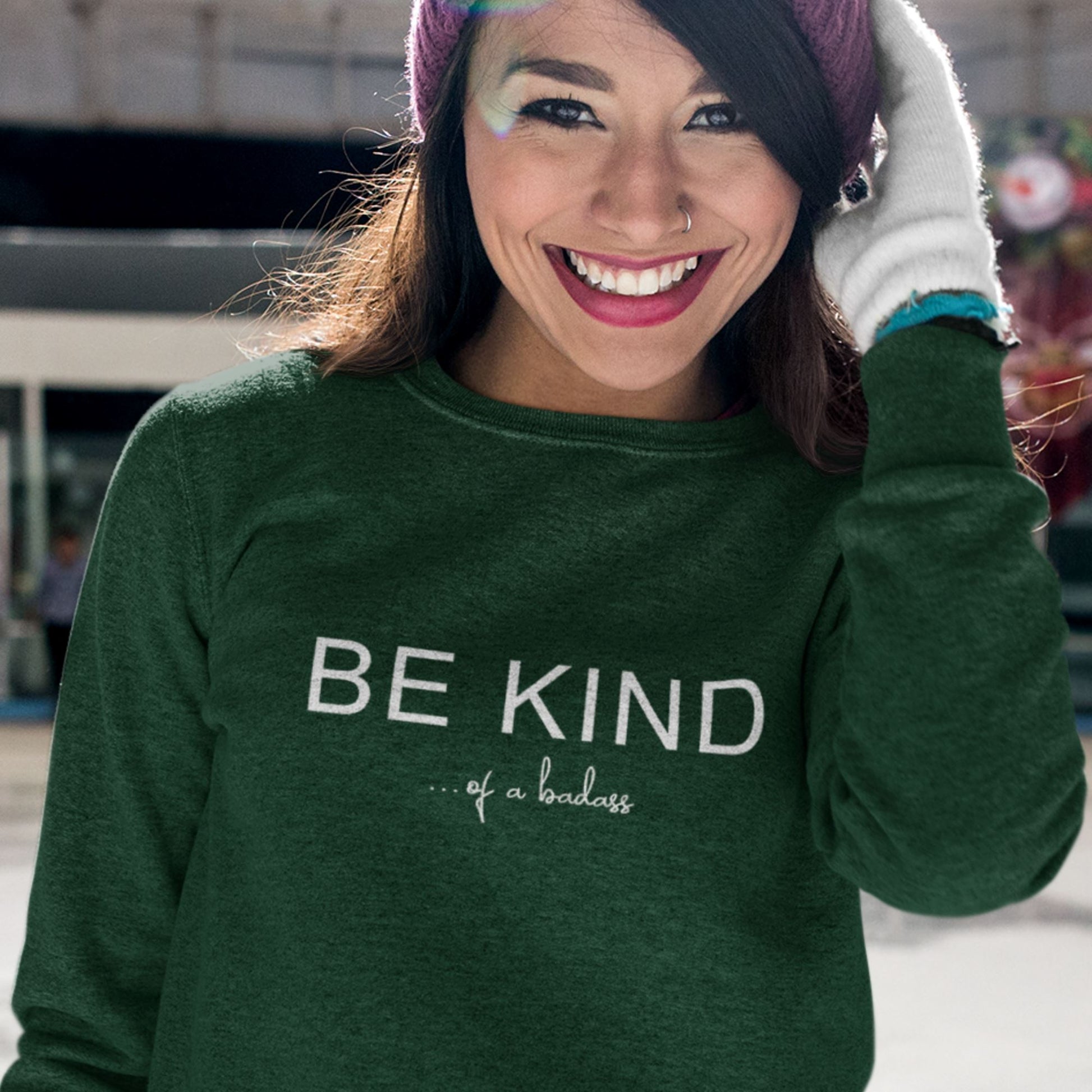 Be Kind of a Badass Sweatshirt | Kindness Crewneck Sweater | Y2K Trending Sweatshirt for Skater Girls | Sweatshirt Printify 