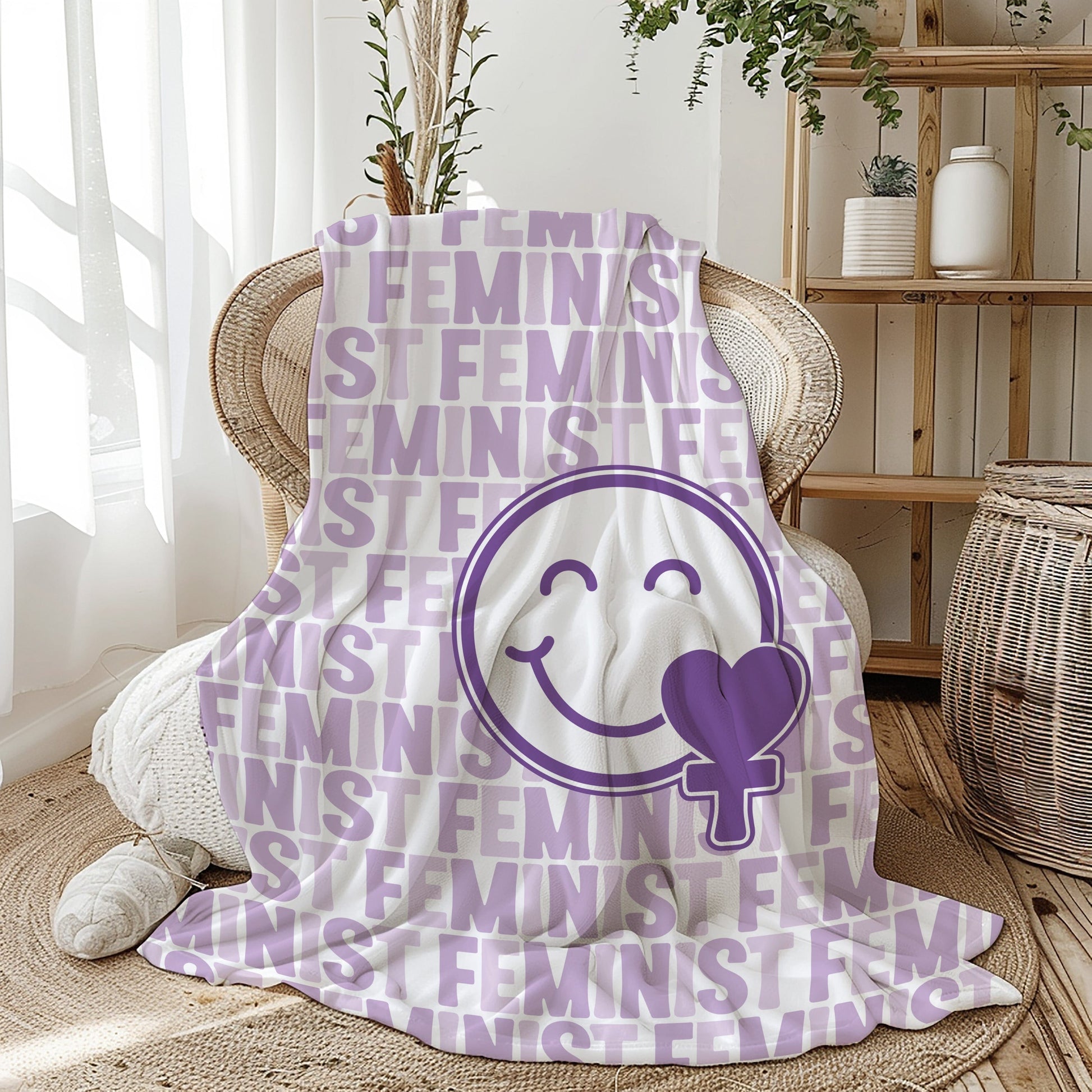 Feminist Gifts ~ Purple Feminist Smiling Face Blanket Blankets teelaunch 