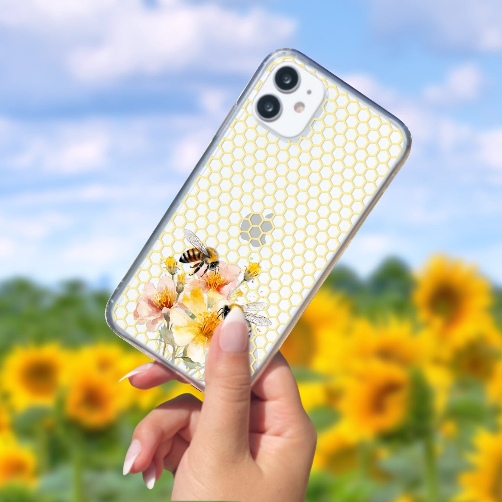 Honey Bee Phone Case, Clear Phone Case, Flower Phone Cases Compatible with most iPhone and Samsung Galaxy Models Phone Case Printify iPhone 14 Without gift packaging 