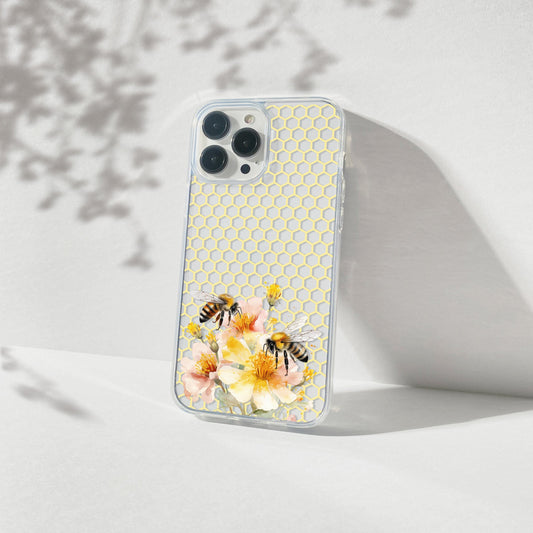 Honey Bee Phone Case, Clear Phone Case, Flower Phone Cases Compatible with most iPhone and Samsung Galaxy Models Phone Case Printify 