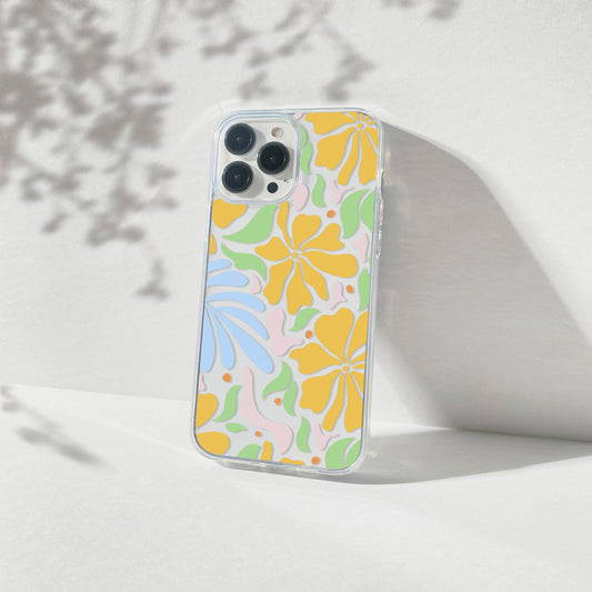 Clear Groovy Retro Flower iPhone Case, Boho Aesthetic Flowers Matisse Style Phone Case Compatible with most iPhone and Samsung Galaxy Models Phone Case Printify iPhone 14 Without gift packaging 