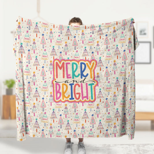 Merry and Bright Christmas Blanket Blankets teelaunch 