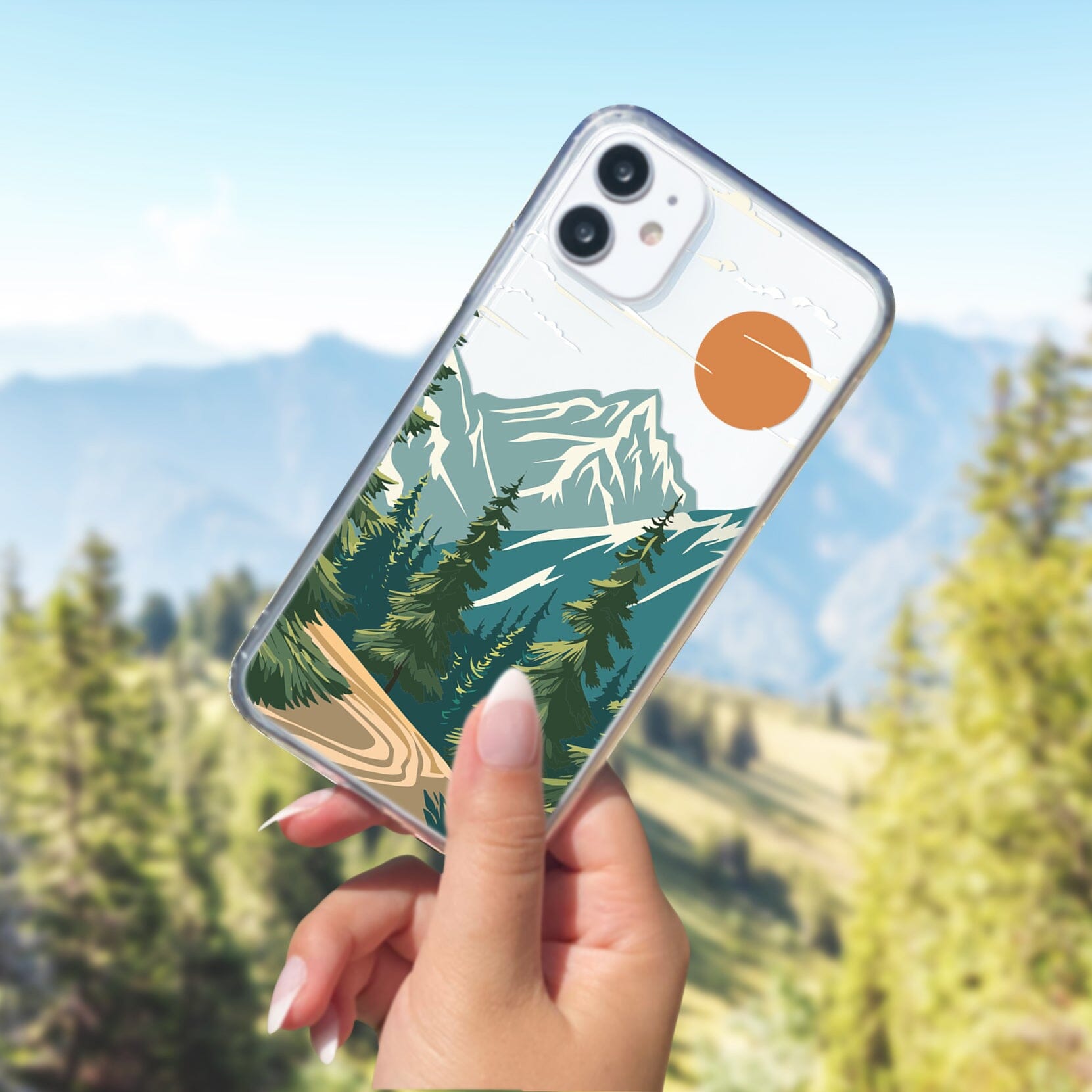 Adventure Awaits Clear Phone Cases • Mountain Scene Transparent Phonecases Designed to fit iPhone & Samsung Phone Case Printify iPhone 16 